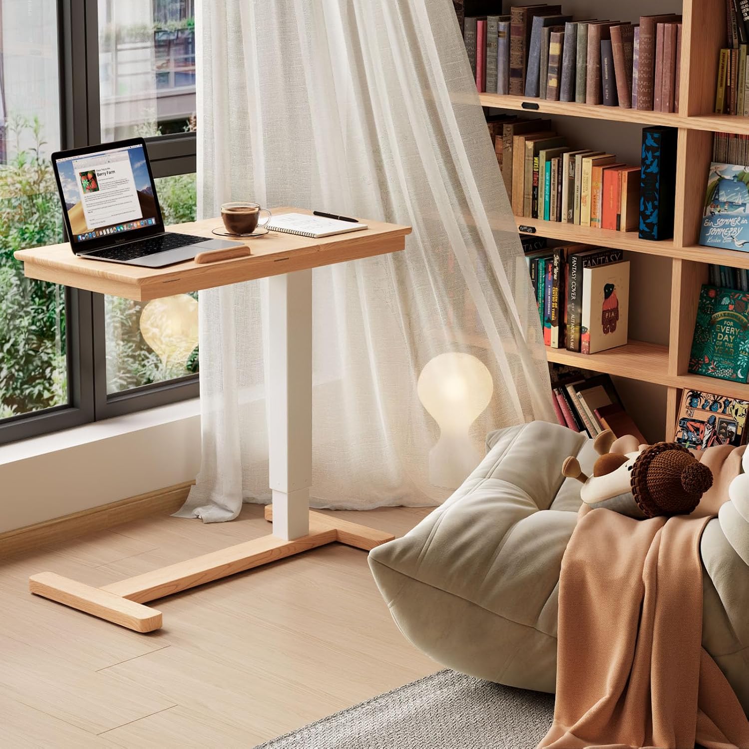 Detalle de Muwuele Solid Wood Overbed Table with Wheels