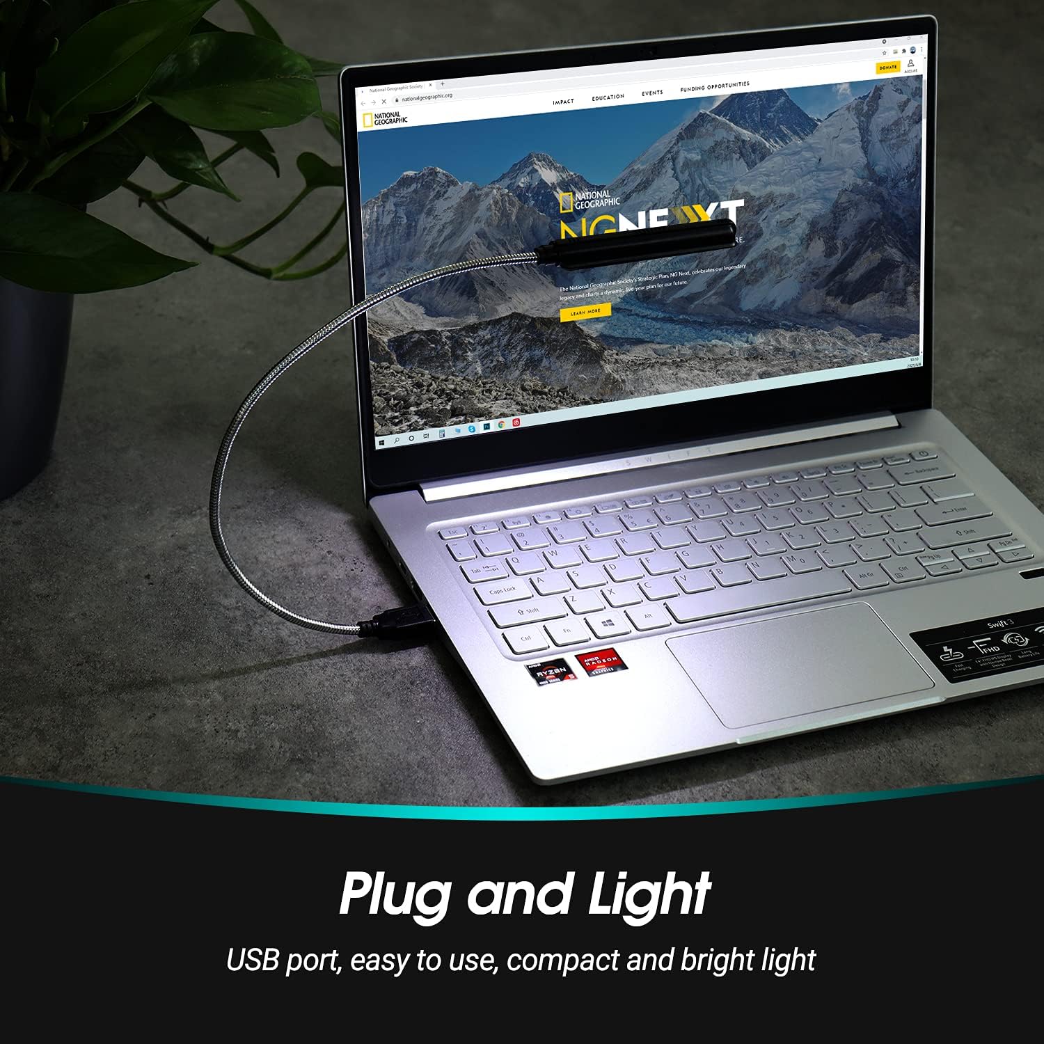 Detalle de Daffodil ULT05B USB-läslampa med flexibel svanhals, 8 LED och svart finish