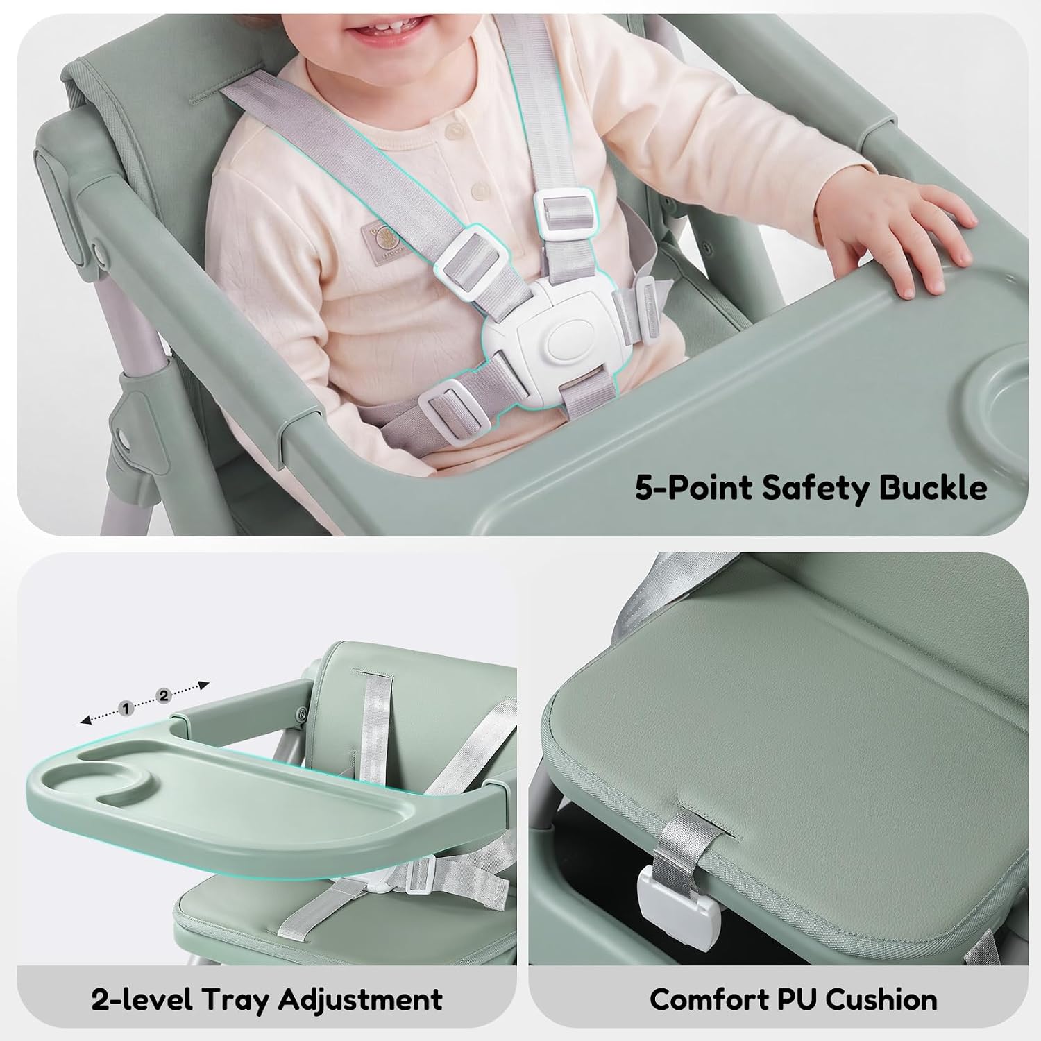 Thumbnail 6 de Ezebaby Portable Baby High Chair Booster Seat with 5-Point Harness and Adjustable Tray