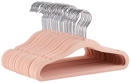 Amazon Basics Cintres Antidérapants en Velours pour Enfants et Bébés — Lot de 50, Rose Poudré, 29,5 cm