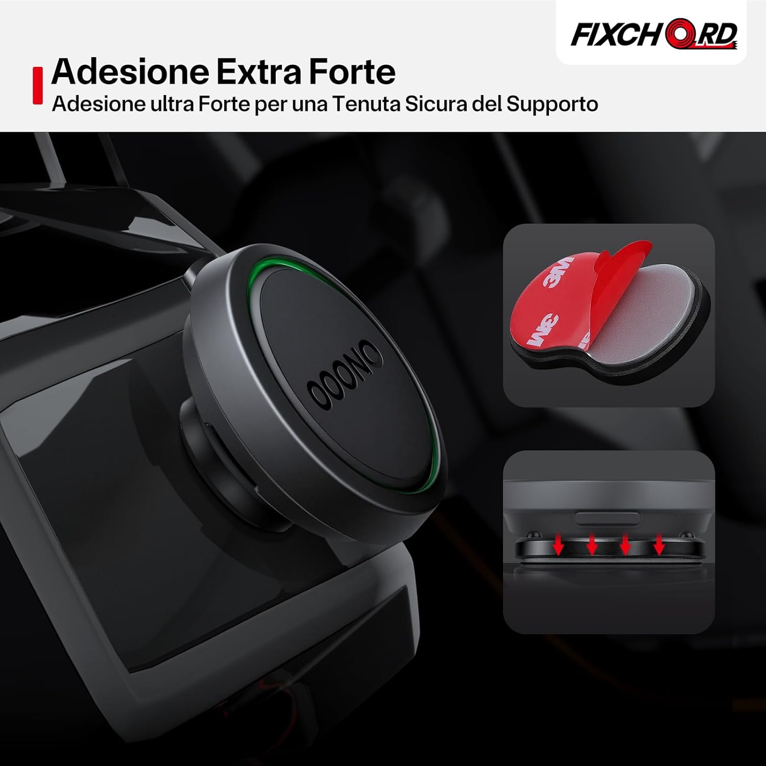 Thumbnail 4 de Supporto magnetico per auto FIXCHORD per OOONO CO-Driver NO2 con base adesiva 3M