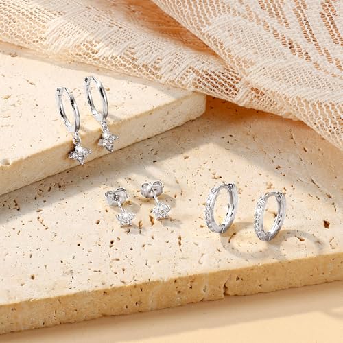Thumbnail 6 de Diamday 3 Pairs Sterling Silver Earrings for Women – Stud and Hoop Set