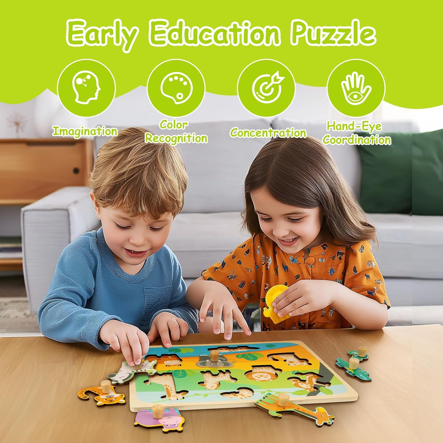 Thumbnail 2 de Funsland Wooden Animal Peg Puzzles for 1 Year Olds: Montessori-inspired Animal Puzzles for Early Cognitive Skills