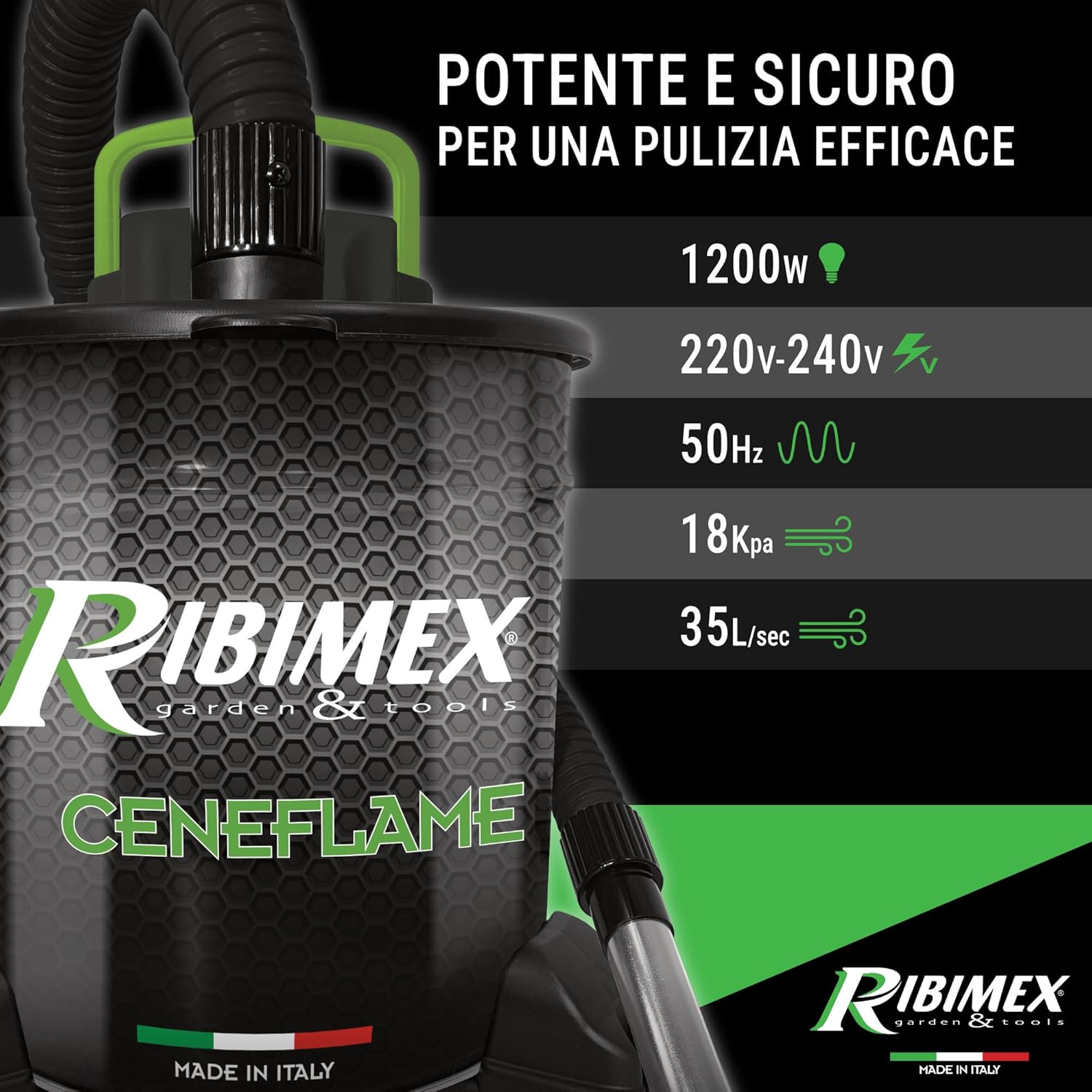 Thumbnail 2 de Ribimex Aspiracenere Elettrico Ceneflame PRCEN007: potenza 1200 W, filtro HEPA lavabile e funzione soffiante