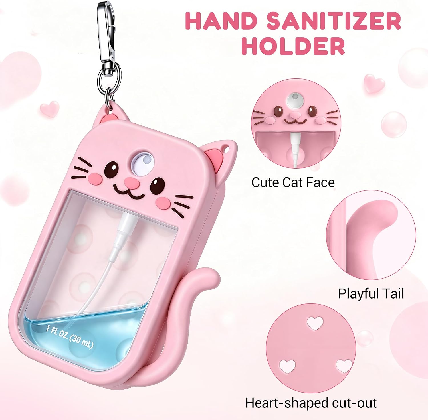 Detalle 2 de YENMOP Pink Silicone Hand Sanitizer Case for Touchland Power Mist with Keychain