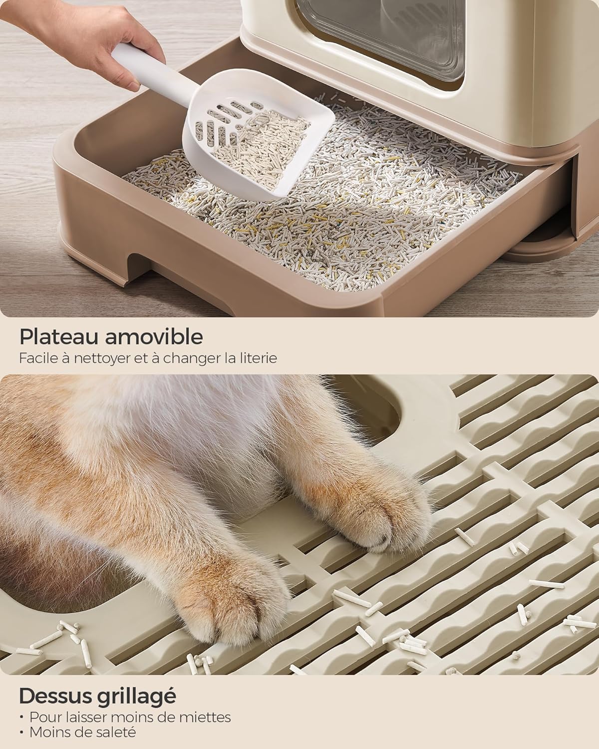 Detalle 2 de Feandrea Bac à Litière Fermé pour Chat — Maison de Toilette avec Plateau Amovible et Accessoires (Grand Chat) PPT001LJ02