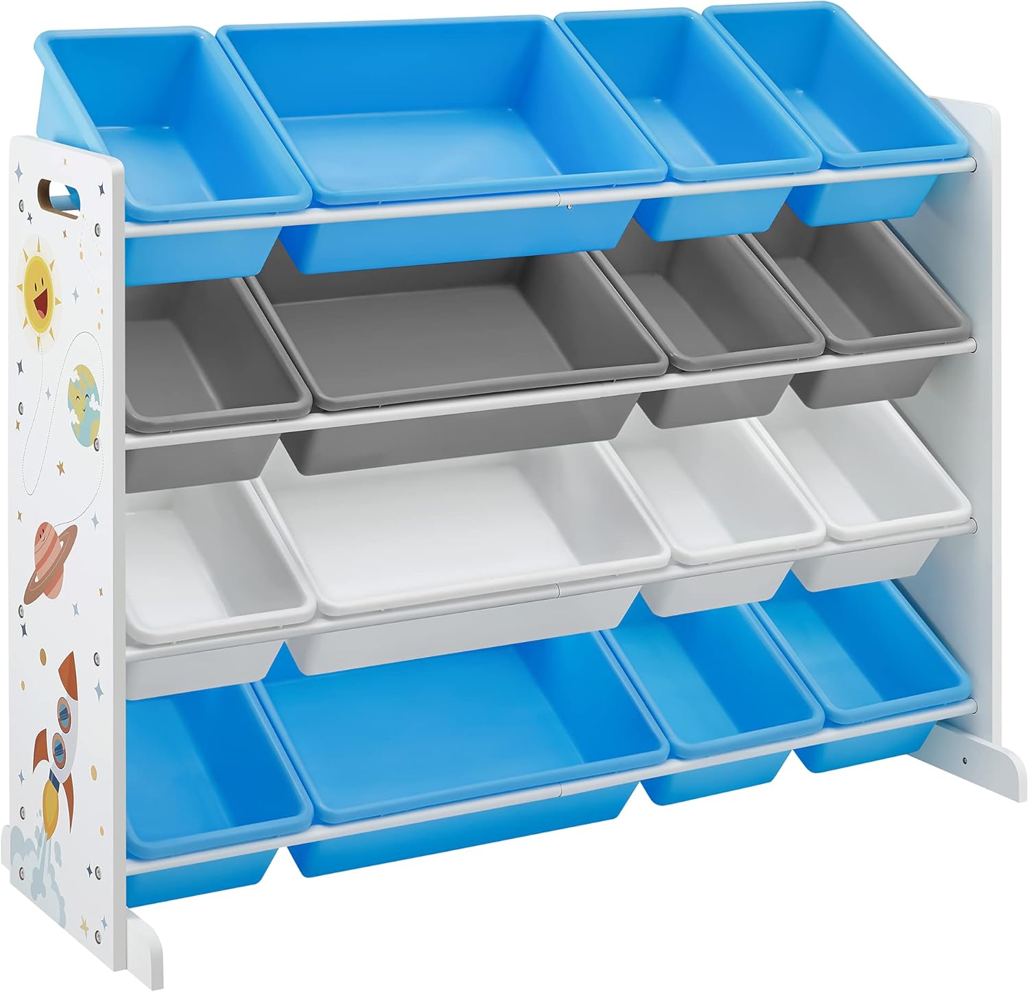 Detalle de SONGMICS Scaffale Giochi GKR070W03: 4 Ripiani con 16 Contenitori Rimovibili, Design Navigatore Spaziale