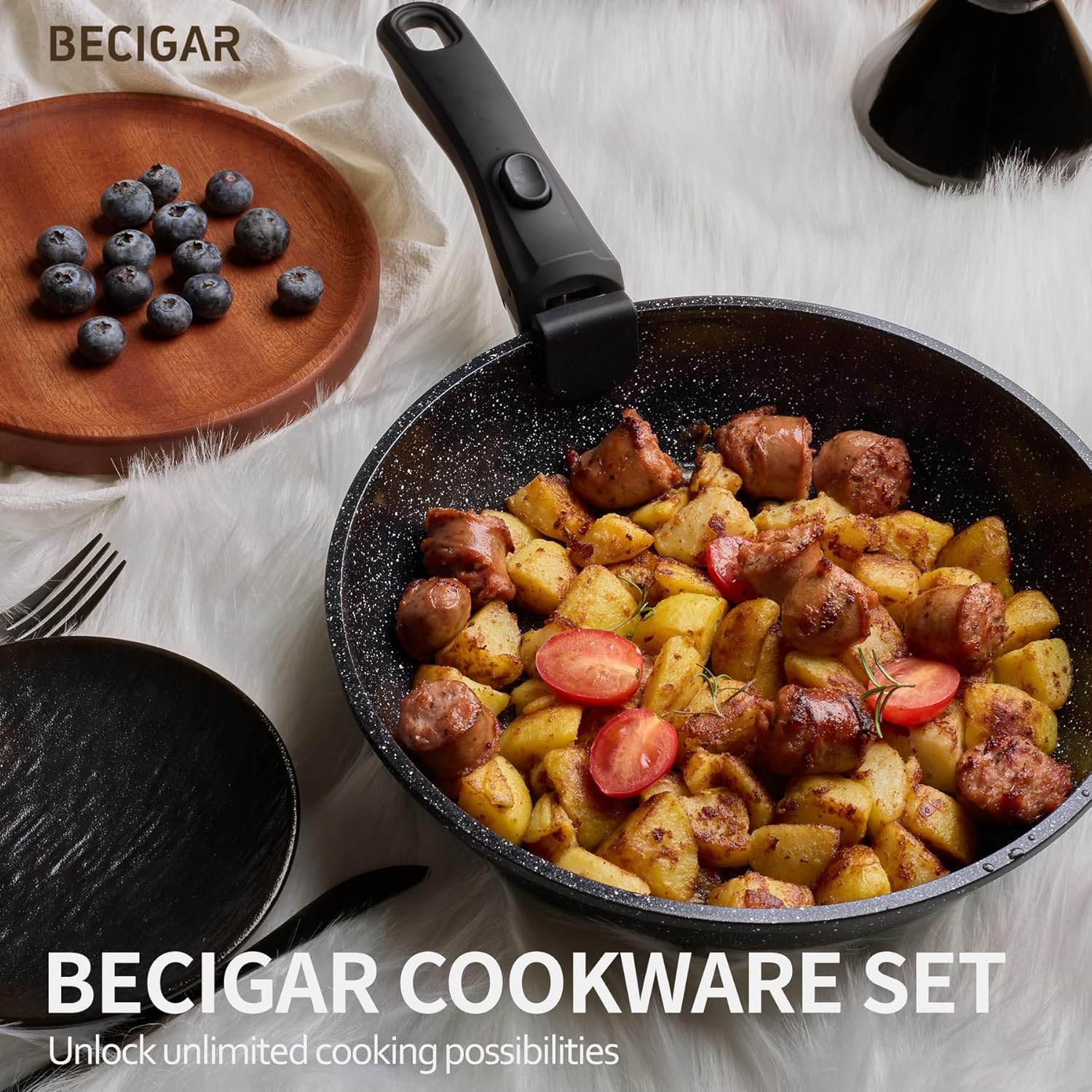 Thumbnail 1 de BECIGAR 23-Piece Ceramic Nonstick Pots and Pans Set with Detachable Handle (Induction-Compatible, Oven-Safe) — Black