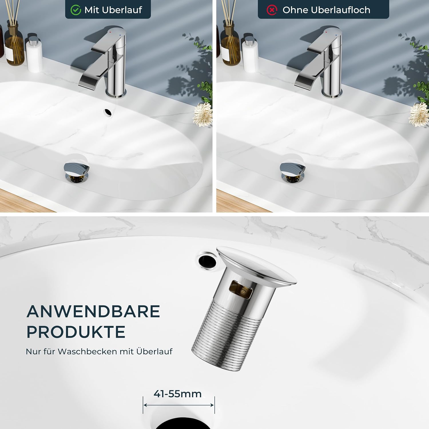 Thumbnail 5 de FORIOUS Bad-Wasserhahn mit Ablaufgarnitur & Einhebelmischer (schwarz) – Waschtischarmatur für wassersparenden Wasserfallfluss