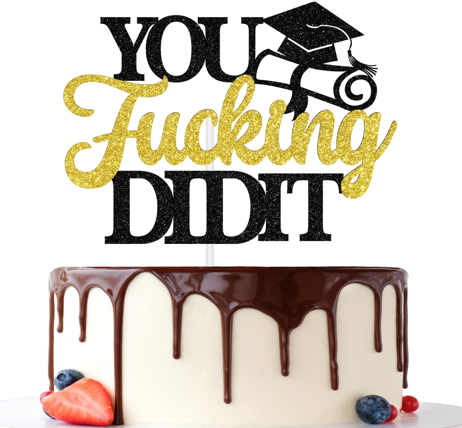 Detalle de Jenrtvis You Did It Graduation Cake Topper, Gold Glitter Class of 2026