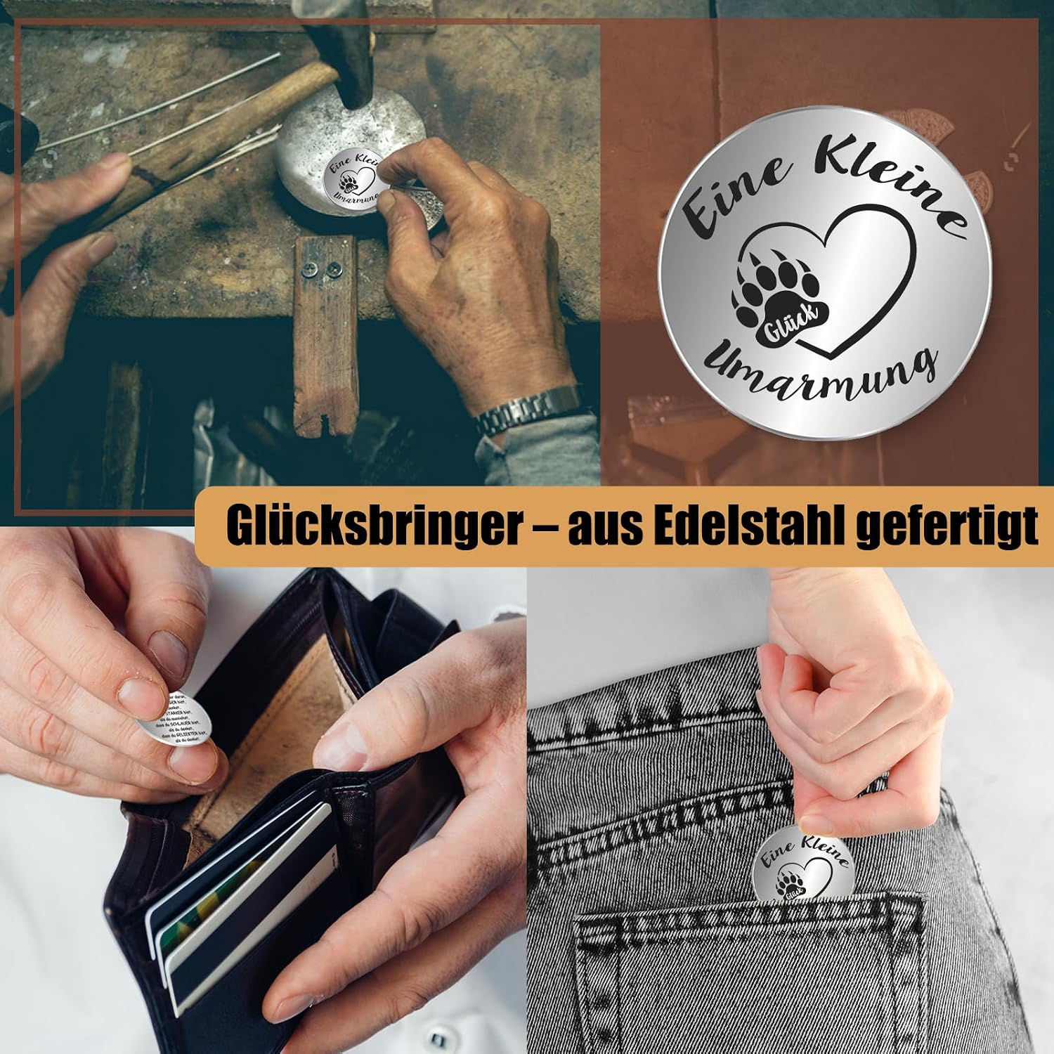 Thumbnail 3 de Tixlux Pocket Hug Glücklicher Bär – Handgefertigte Strickfigur mit Münz-Glücksbringer