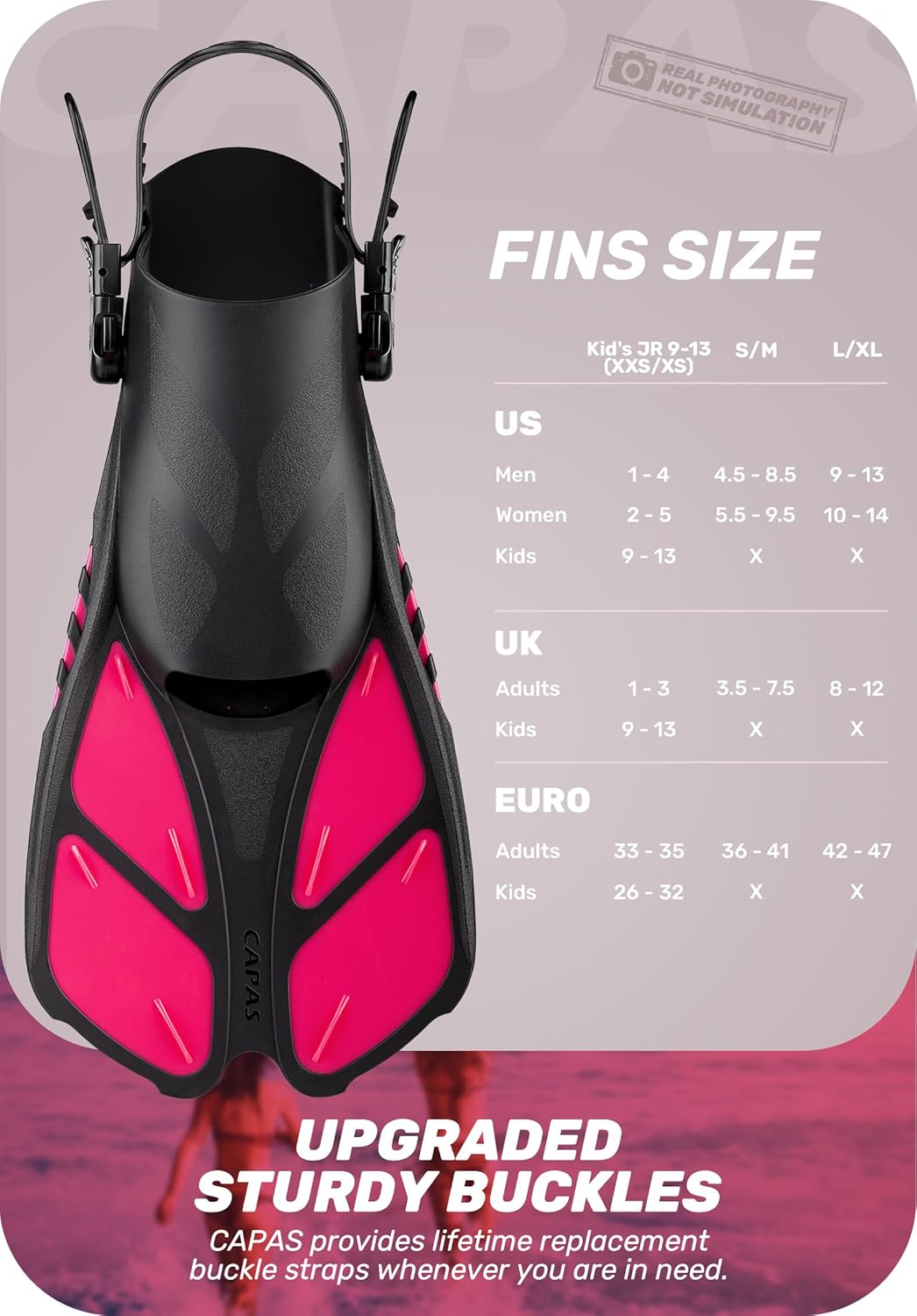 Detalle 2 de CAPAS Snorkel Fins Travel Size Short Adjustable Open Heel Swimming Fins