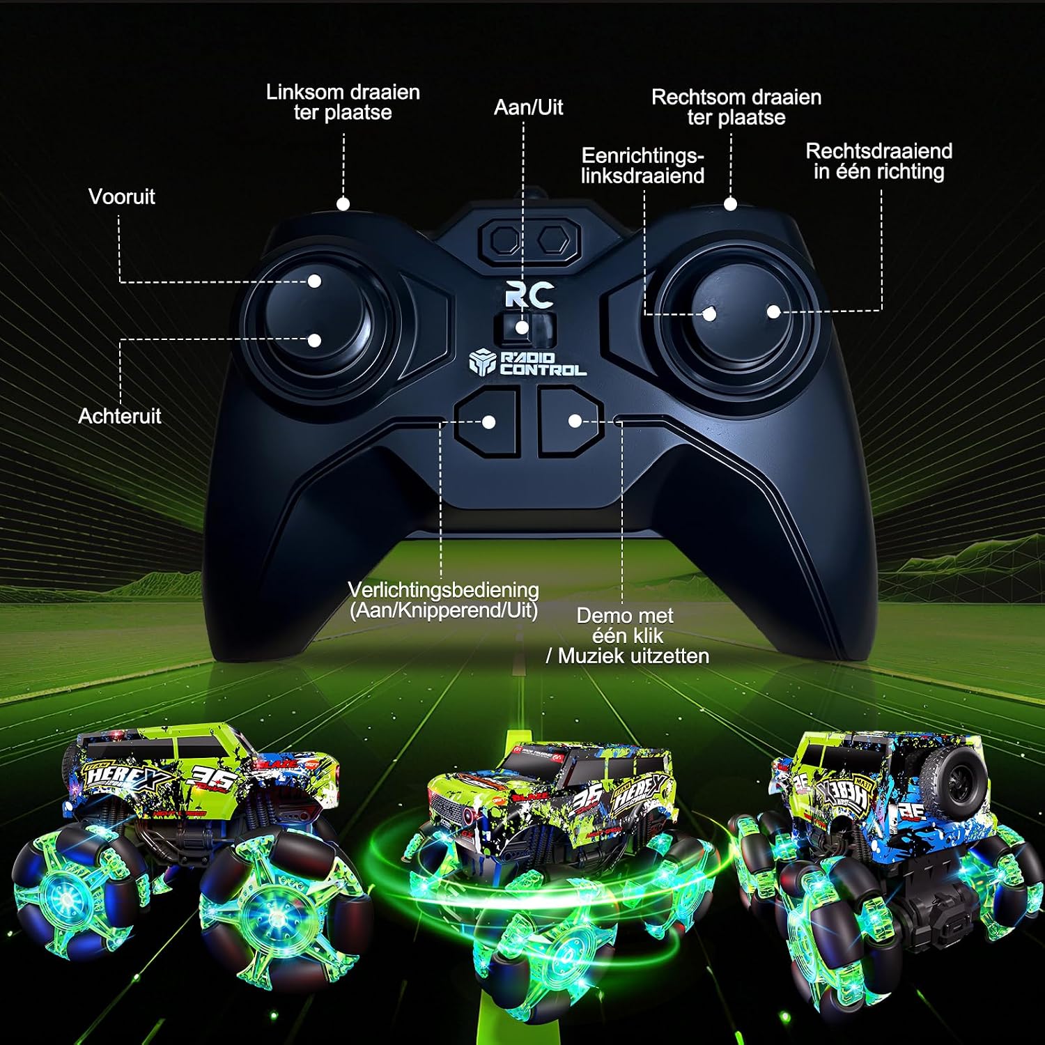 Thumbnail 6 de PENGBU RC 000-033 RC-monstertruck met verlichting, muziek en 360°-draaiing