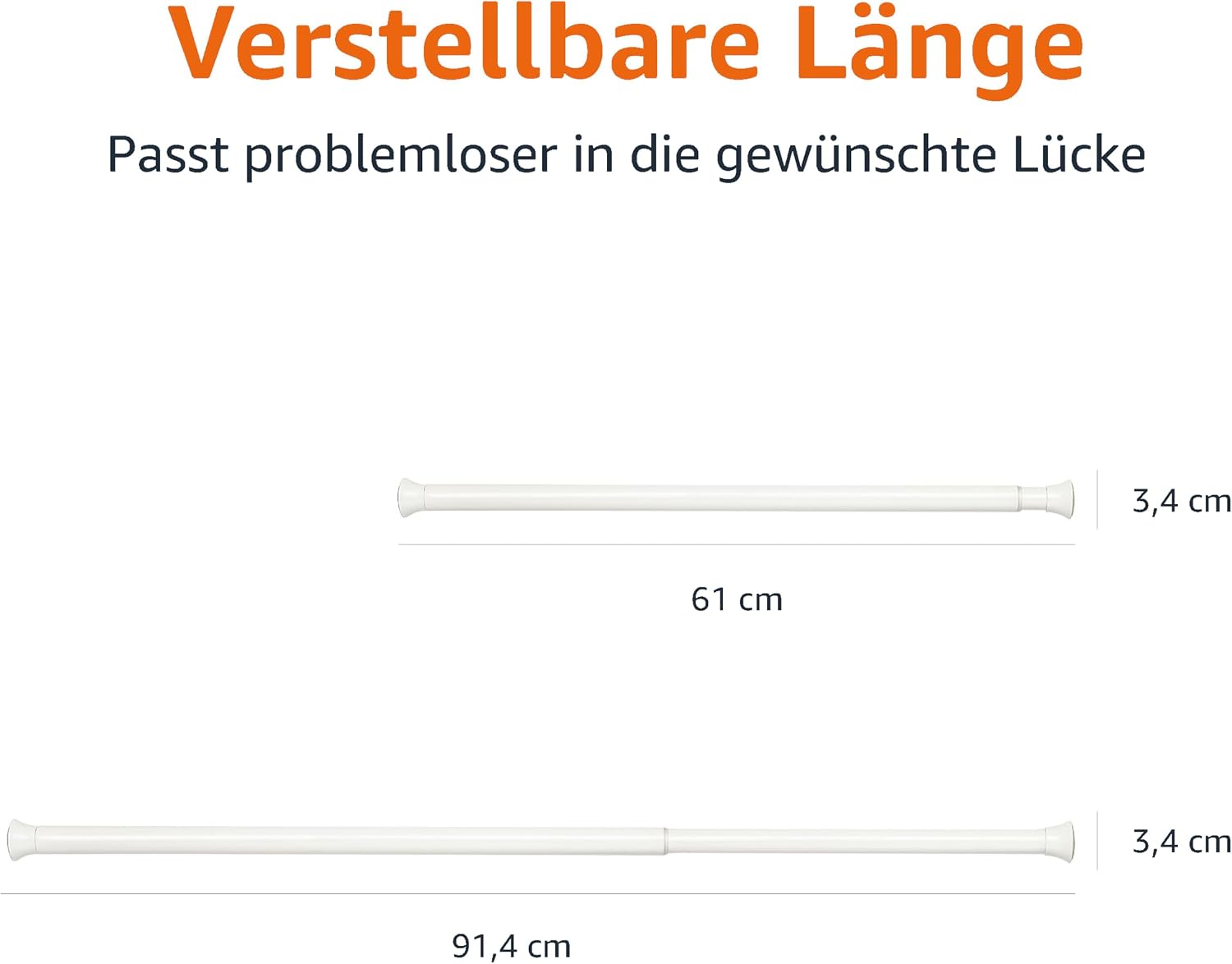 Detalle 2 de Amazon Basics verstellbare Duschvorhang-Spannstange, 61–91 cm, Weiß