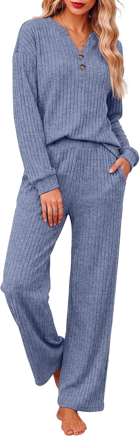 Detalle de RUMIA Women's 2-Piece Lounge Set, Buttery-Soft Fabric and Wide-Leg Pants