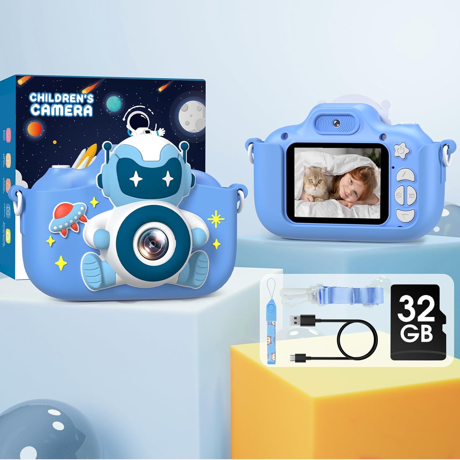 Thumbnail 6 de Gofunly Kinderkamera 1080P mit 2,0-Zoll-Display, Selfie & 32GB-Karte (für 3–12 Jahre) – Blau