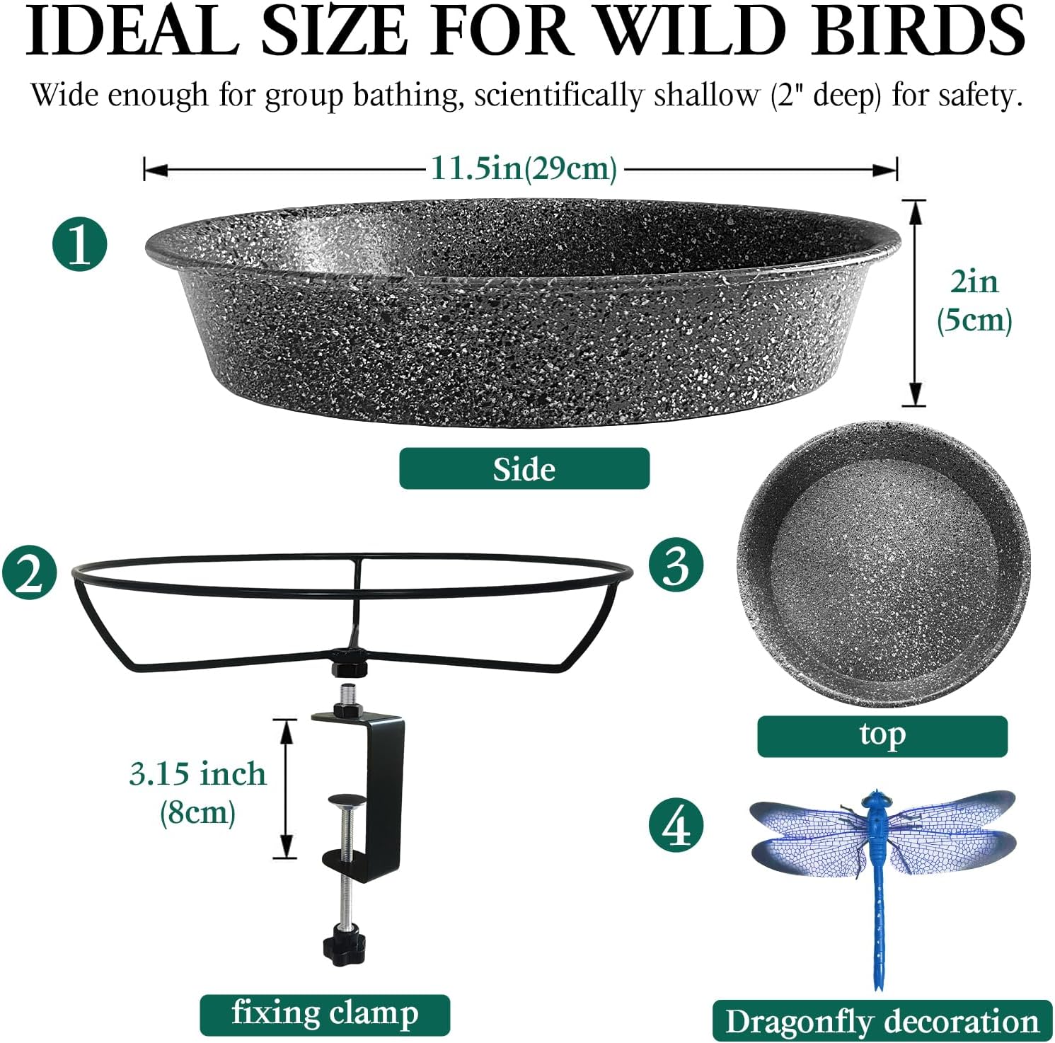 Thumbnail 1 de Deck-Mounted Metal Bird Bath, 11.5-inch