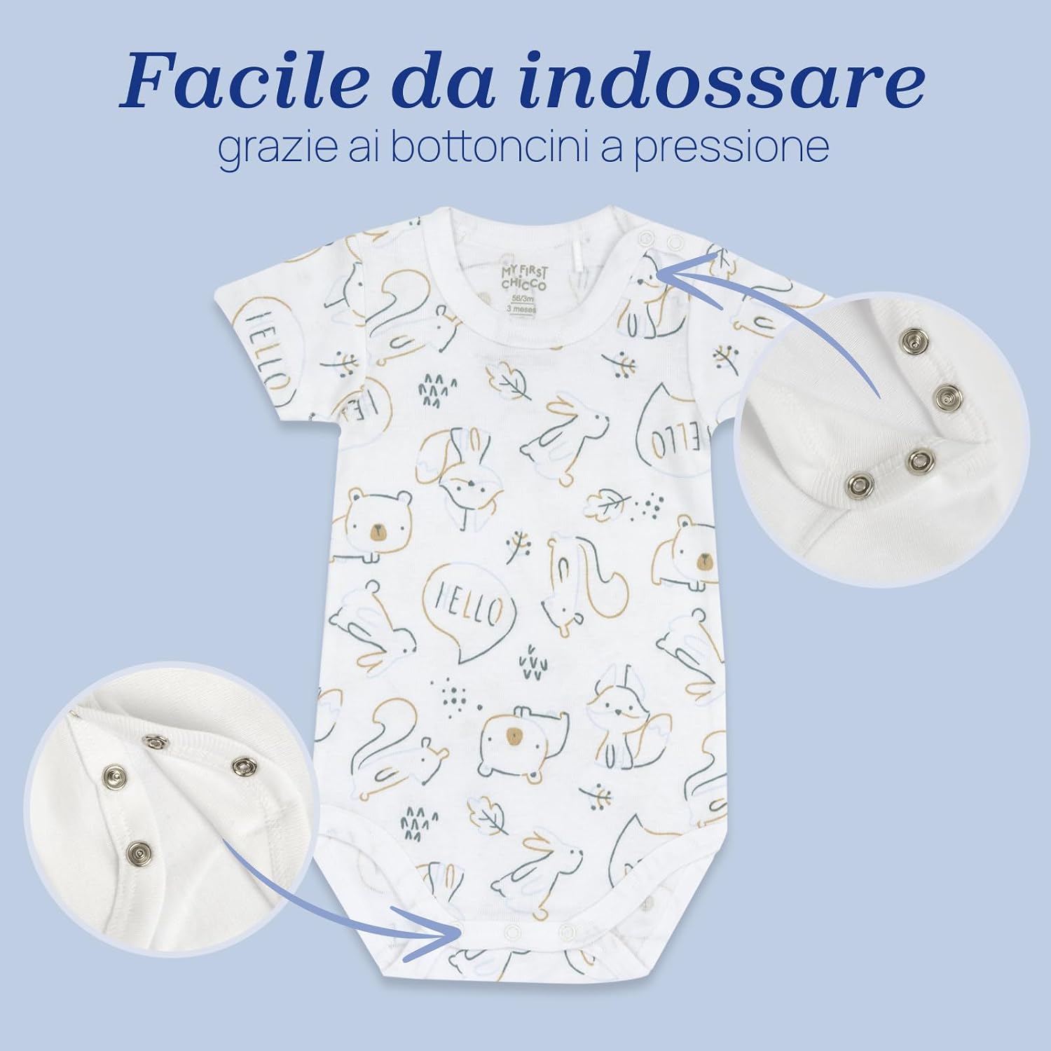 Detalle de Chicco Body Neonato e Neonata, Set di 4 Body in Cotone: apertura comoda e stile neutro