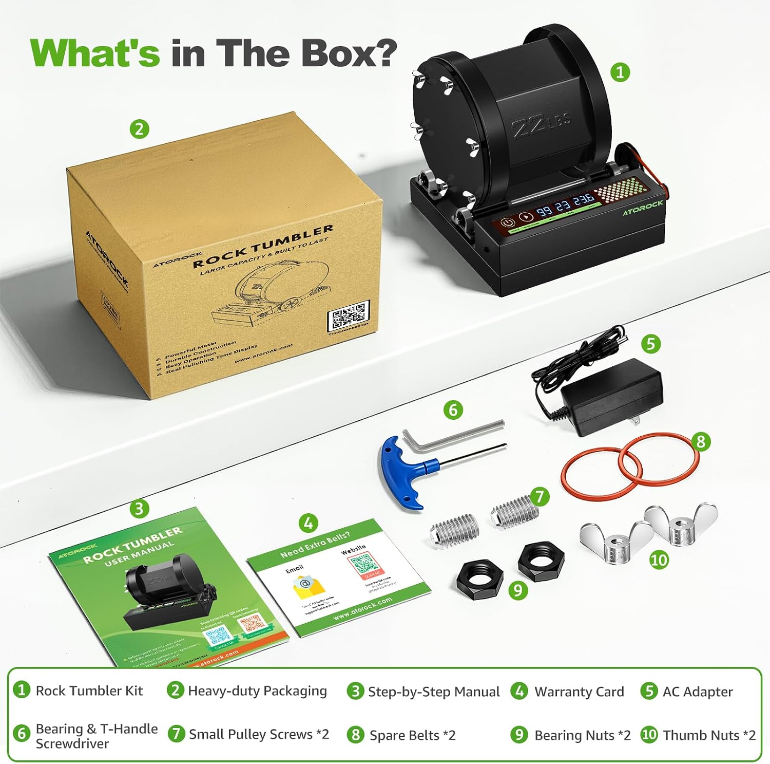 Thumbnail 6 de AtoRock Professional Rock Tumbler Kit — 22LB Extra-Large Barrel with Brushless Motor, Real-Time Display, Heavy-Duty Metal Base