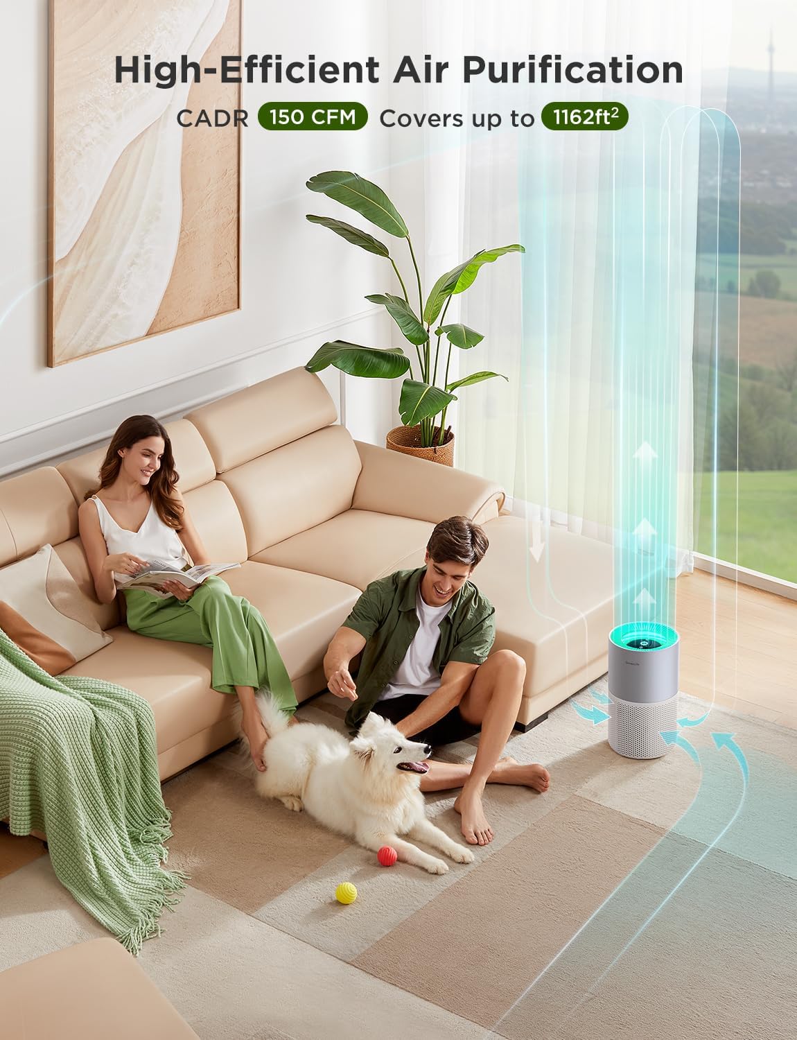 Detalle de GoveeLife H7129 Smart Air Purifier, H13 HEPA, App Control & 24 dB Sleep Mode