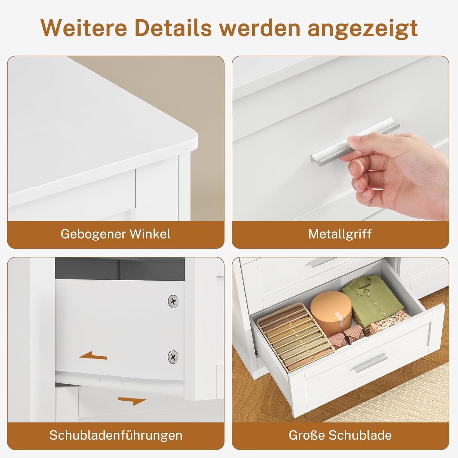 Thumbnail 4 de TEENFON DGX009W 6-Drawer Chest of Drawers, White, 107 x 35 x 75.5 cm