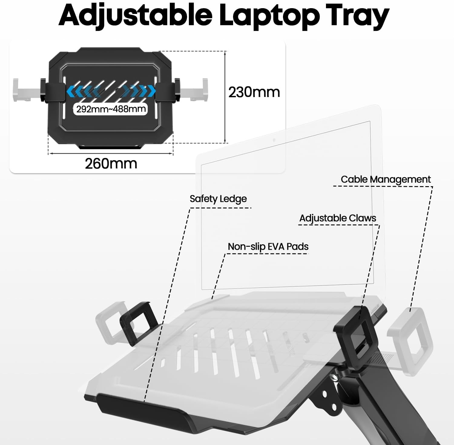 Detalle de PUTORSEN Monitor Arm mit Laptopablage für 17–32 Zoll Monitore & bis 17 Zoll Notebooks (VESA 75/100)