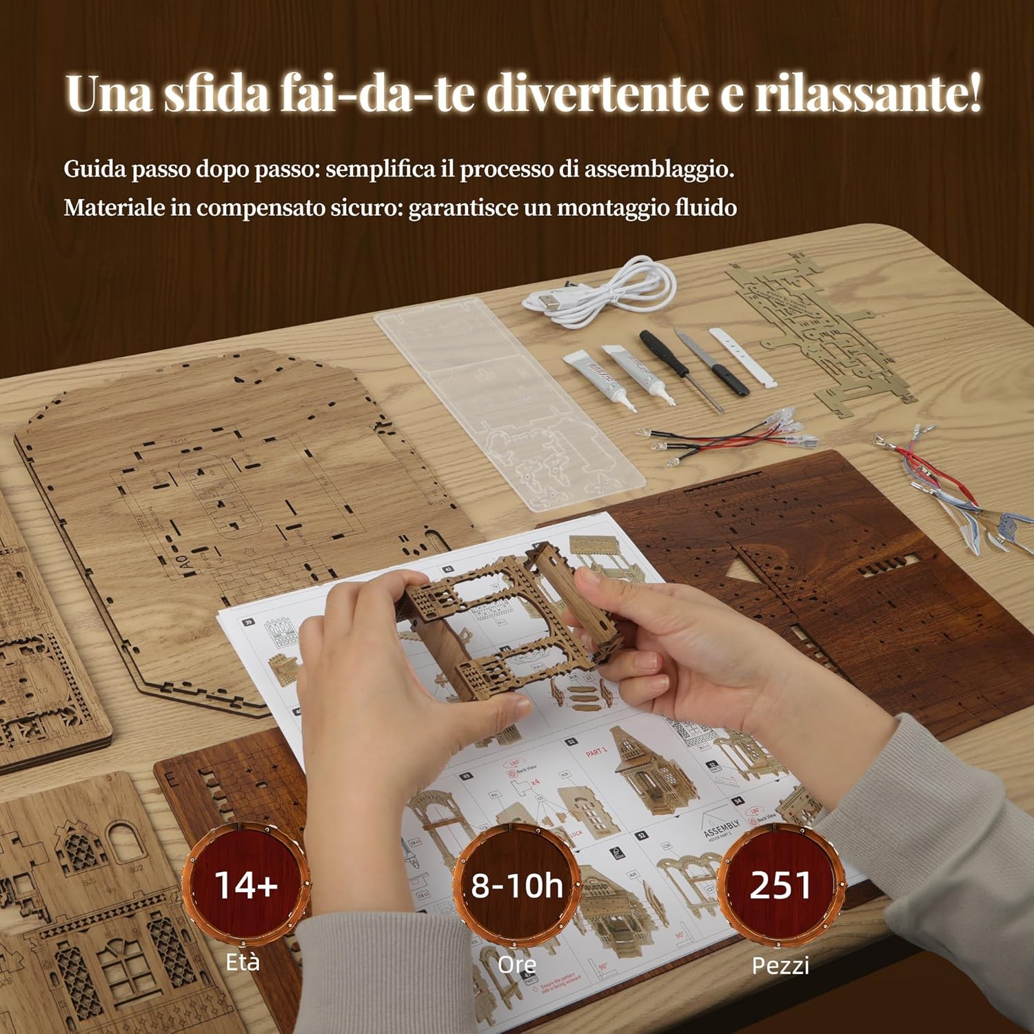 Thumbnail 3 de FUNPOLA LED 3D Puzzle di legno – Casetta di campagna con luci LED