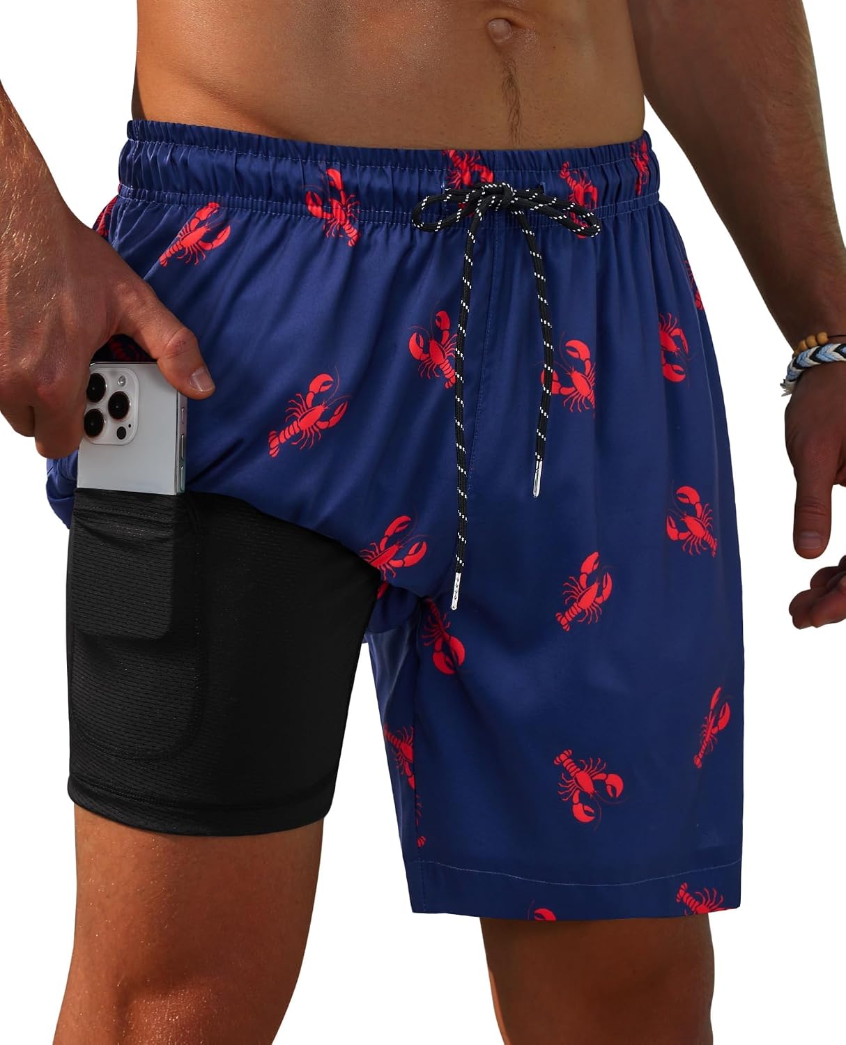 Detalle de Gleeease 7-Inch 2-in-1 Men's Swim Trunks: Compression Liner, Pockets, and Quick-Dry Stretch