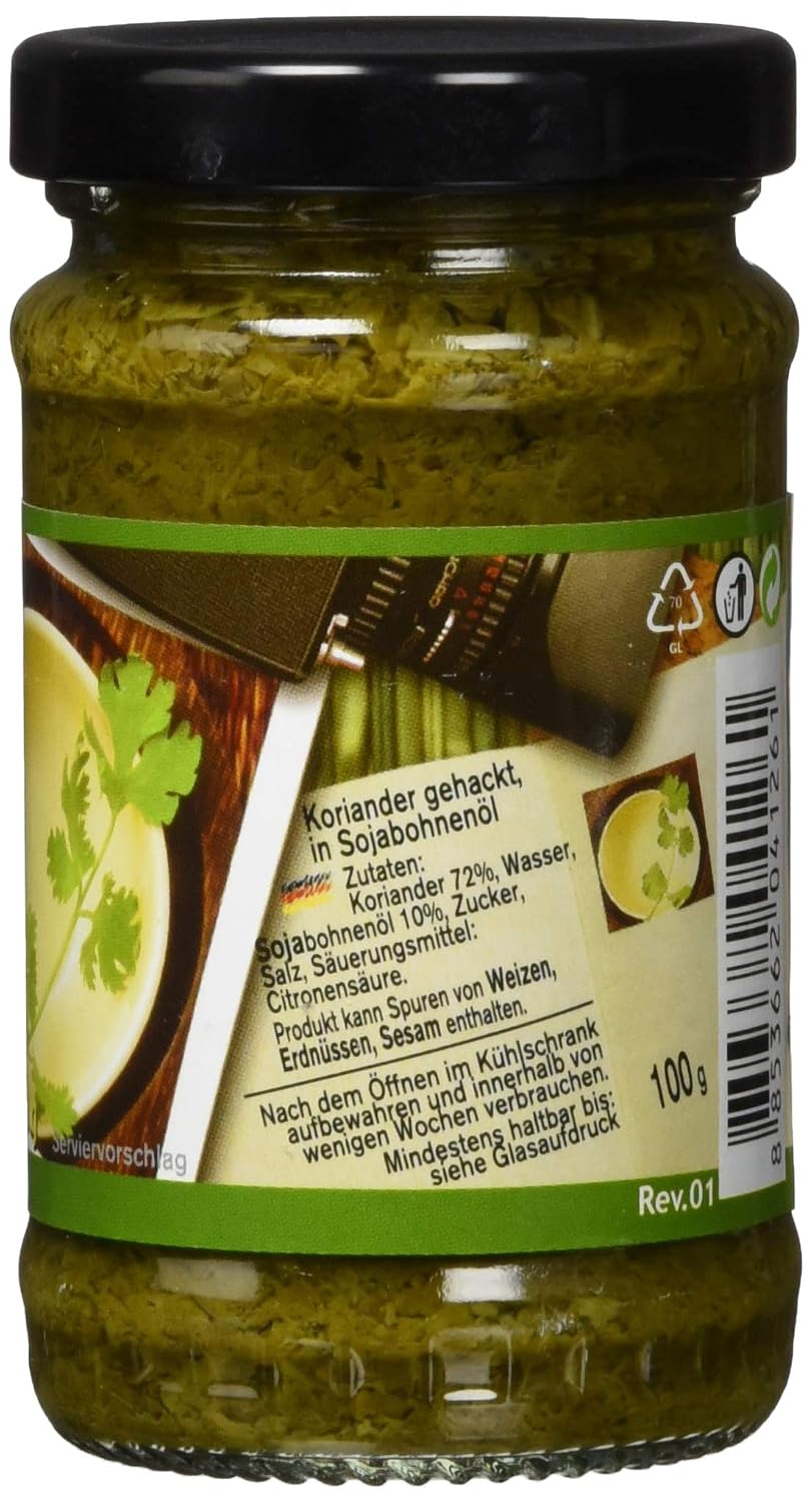 Detalle 2 de Exotic Food Koriander, gehackt in Sojabohnenöl – 6er Pack (6 x 100 g)