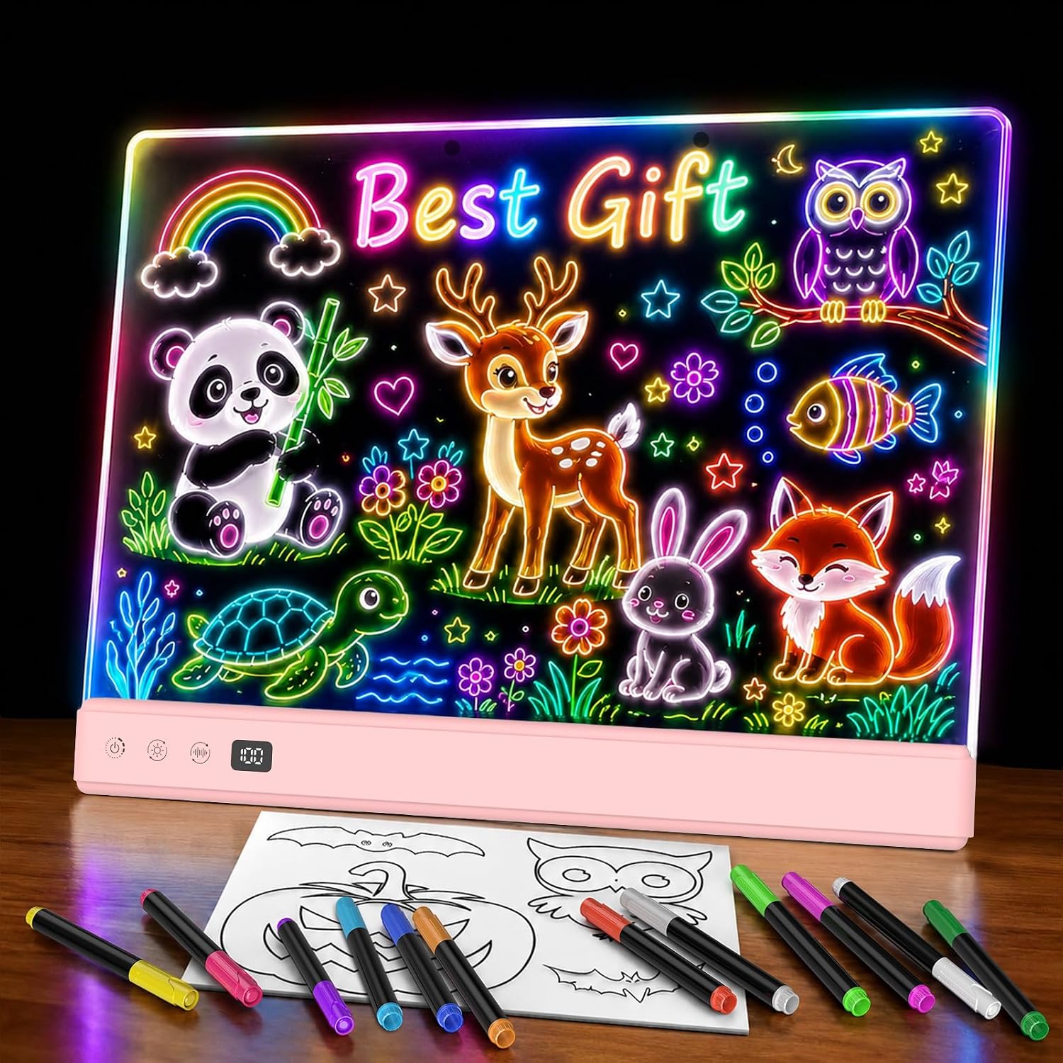 Detalle de TOHETO LED-tekenbord voor kinderen, oplaadbaar met 7 RGB-kleuren en 9 lichtmodi