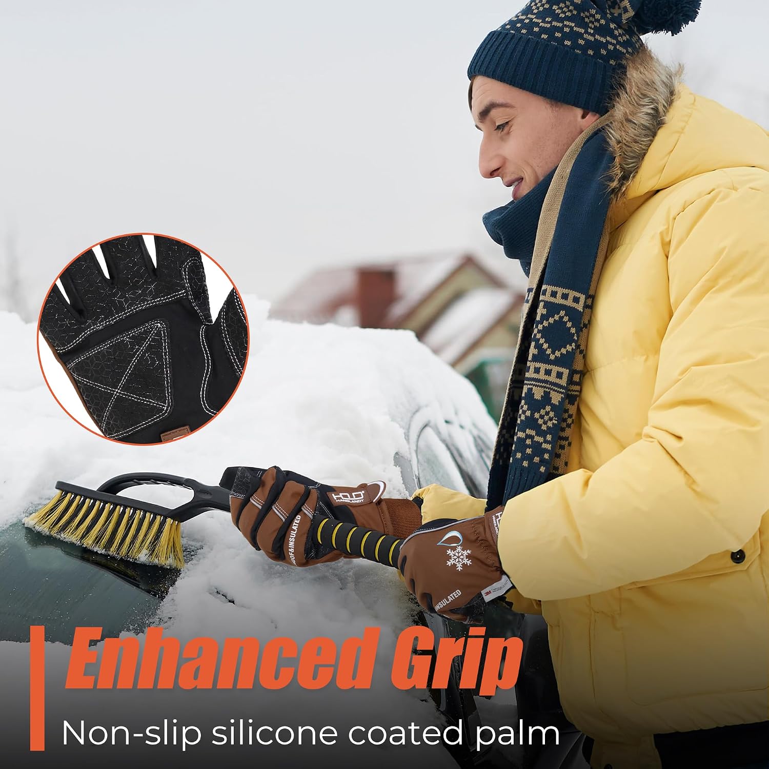 Detalle de HANDLANDY Winter Insulated Work Gloves, Medium Brown, 3M Thinsulate