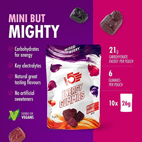 Detalle de HIGH5 Energy Gummies for Running, Cycling & Hiking – Mixed Berry, 10 x 26g