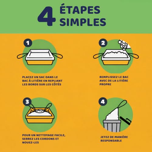 Thumbnail 6 de Pettiny 20 Sacs XL à Litière pour Chat — Sacs résistants avec cordons et doublures anti-griffures pour grands bacs