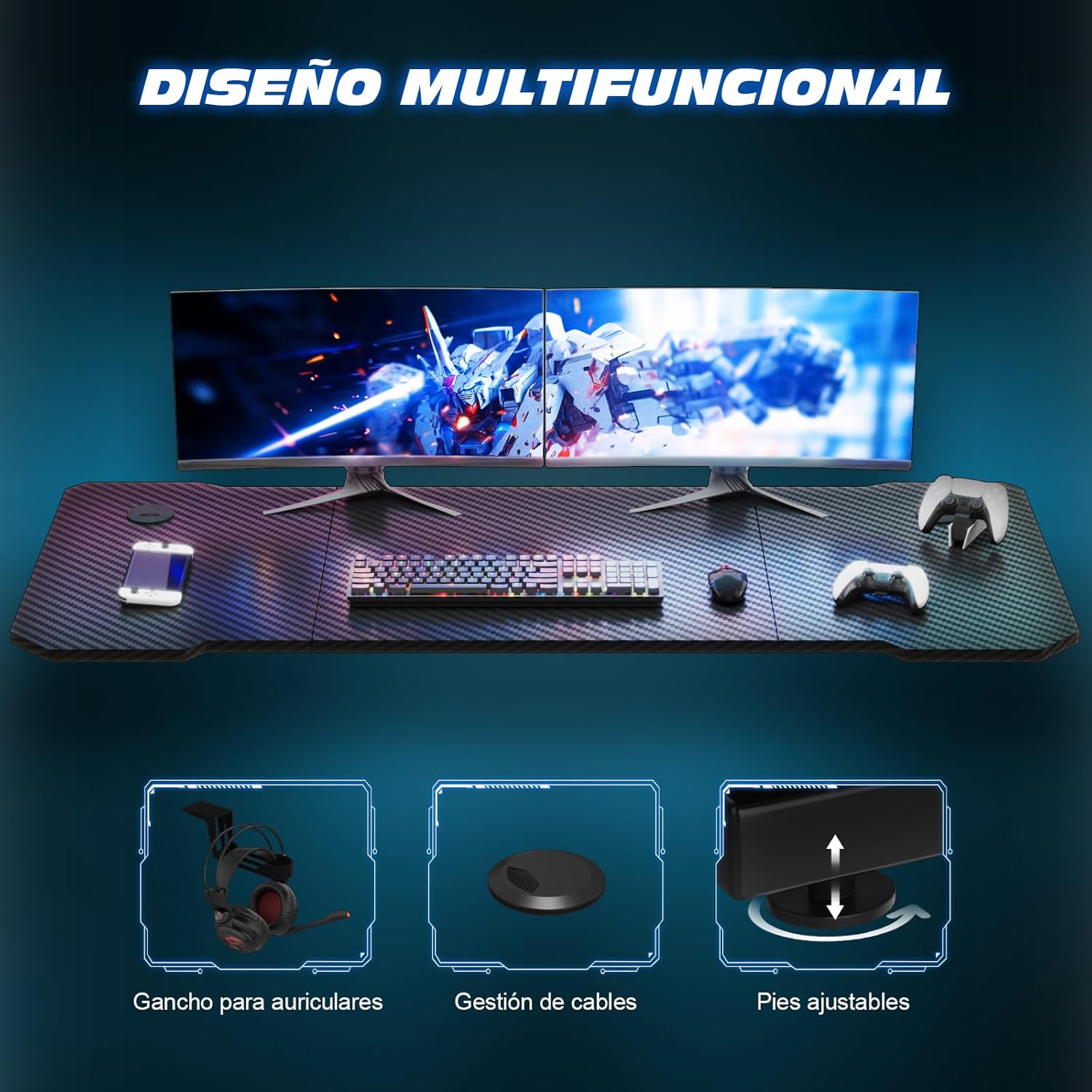 Thumbnail 5 de TRIUMPHKEY Mesa Gaming Z 80x52cm con Gancho para Auriculares 🖥