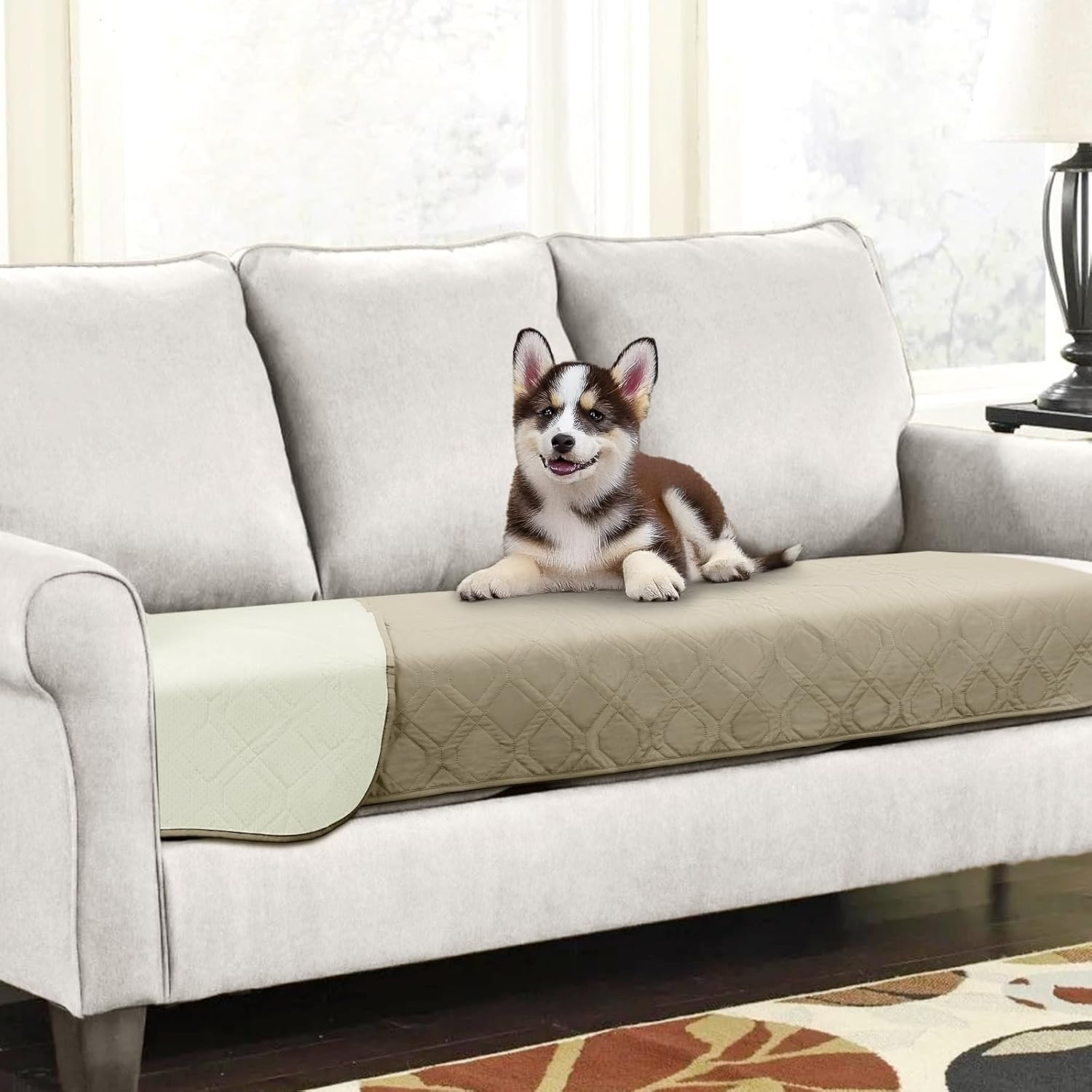 Detalle de Luvore Waterproof Dog Bed Cover: 76x190cm Khaki, Double-Layer Protection with Anti-Slip Backing