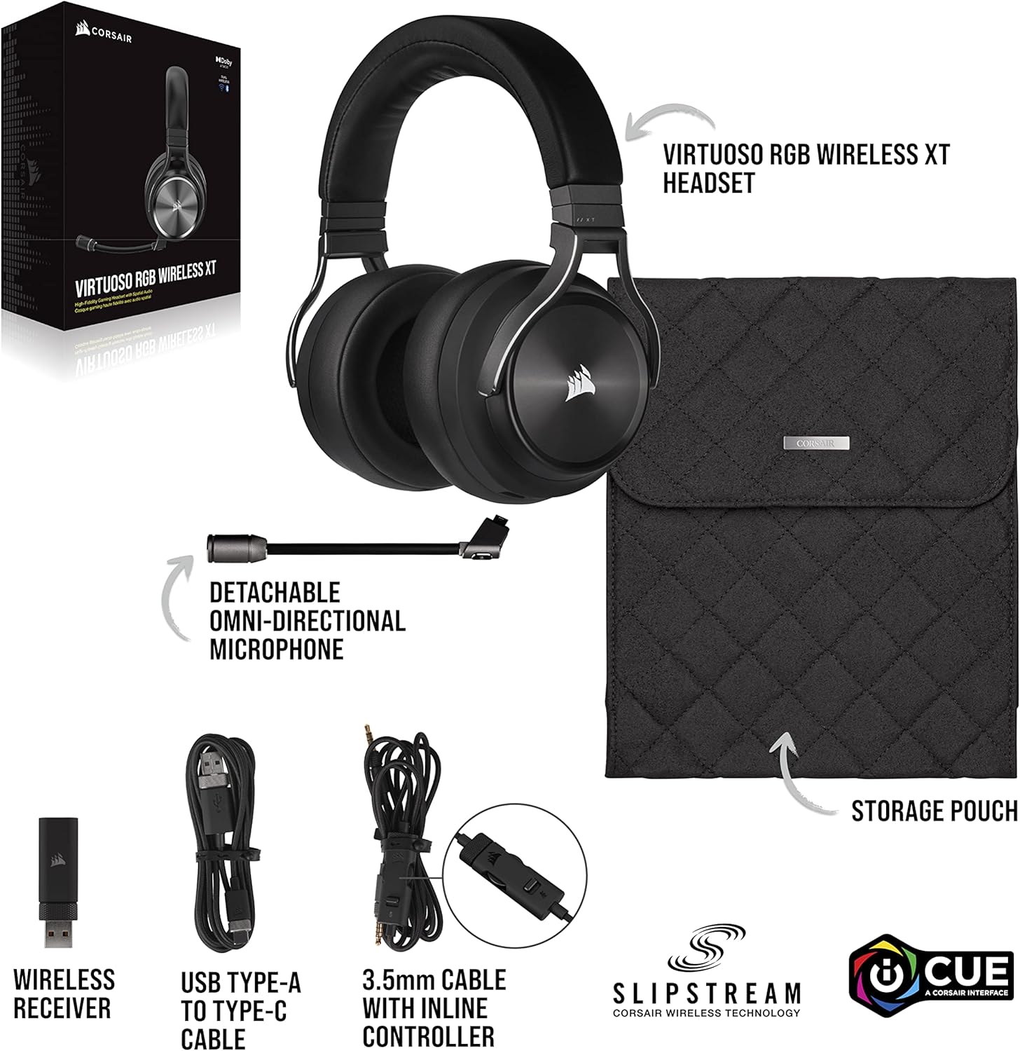 Thumbnail 5 de Corsair Virtuoso RGB Wireless XT Gaming Headset (Wireless + Bluetooth) with Dolby Atmos and Detachable Broadcast Mic