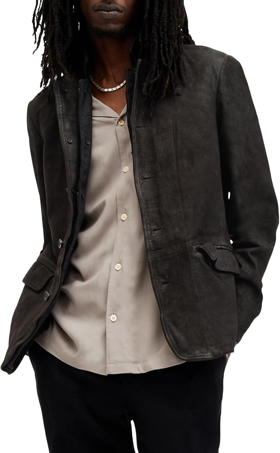 Detalle de Allsaints Survey Leather Blazer Veste Homme