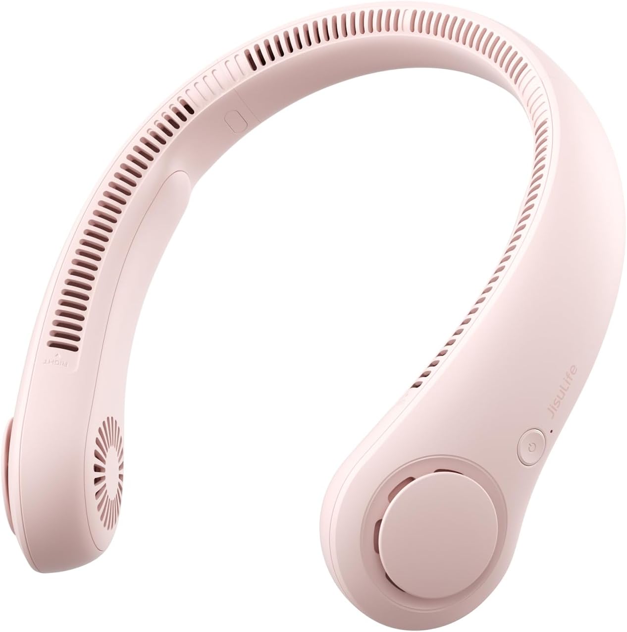 Detalle de JISULIFE Portable Neck Fan (Pink) — Hands-Free, Bladeless Personal Fan with 5 Speeds and 4000 mAh Battery