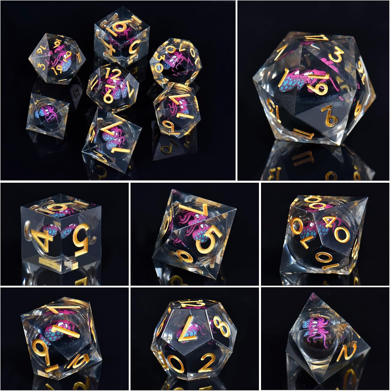 Thumbnail 1 de ORUZA 7 PCS S Dragon Eye DND Dice Liquid Core Resin Set