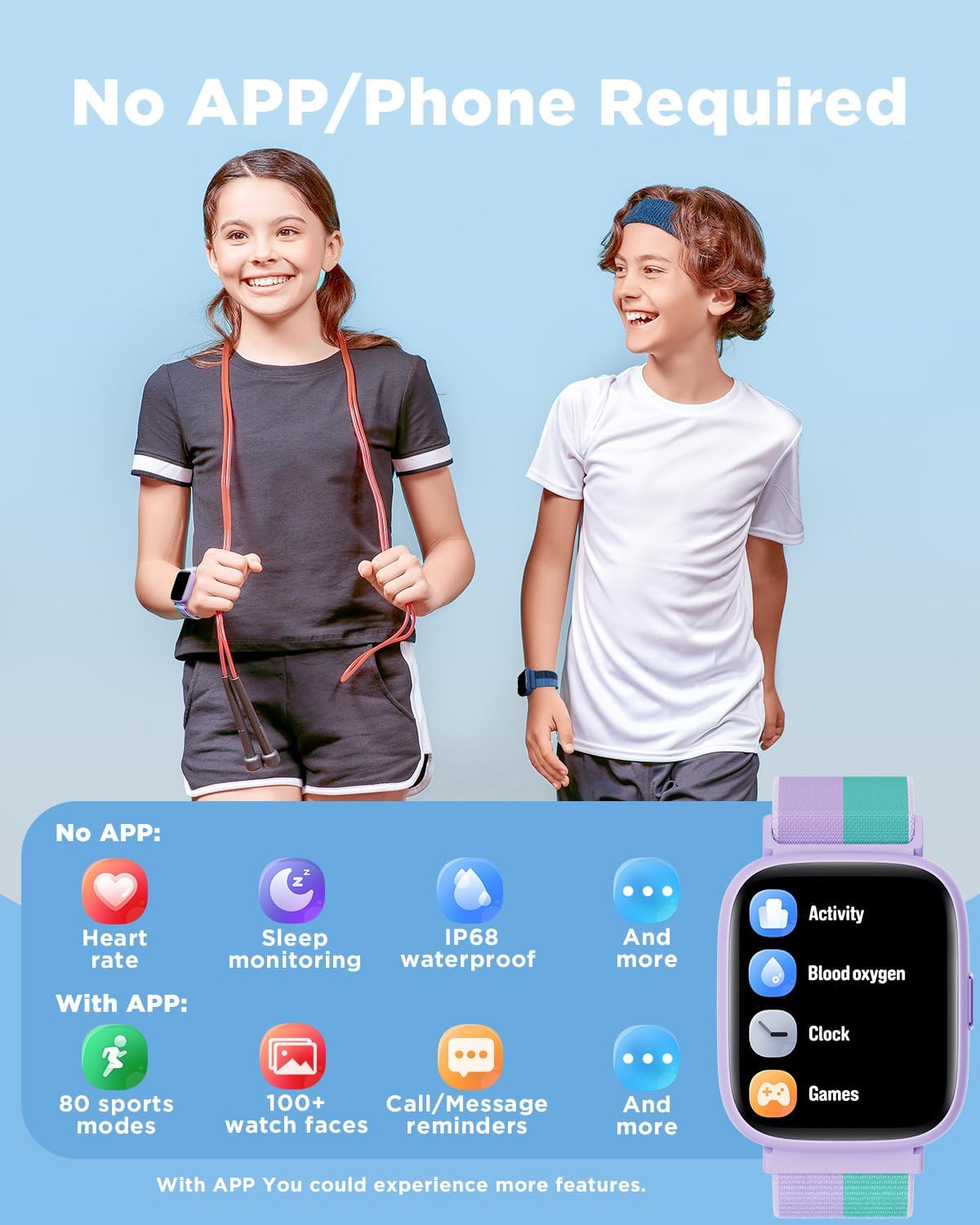 Detalle de BIGGERFIVE Kids Smart Watch (1.8" fitness watch) with heart rate, sleep tracking & IP68