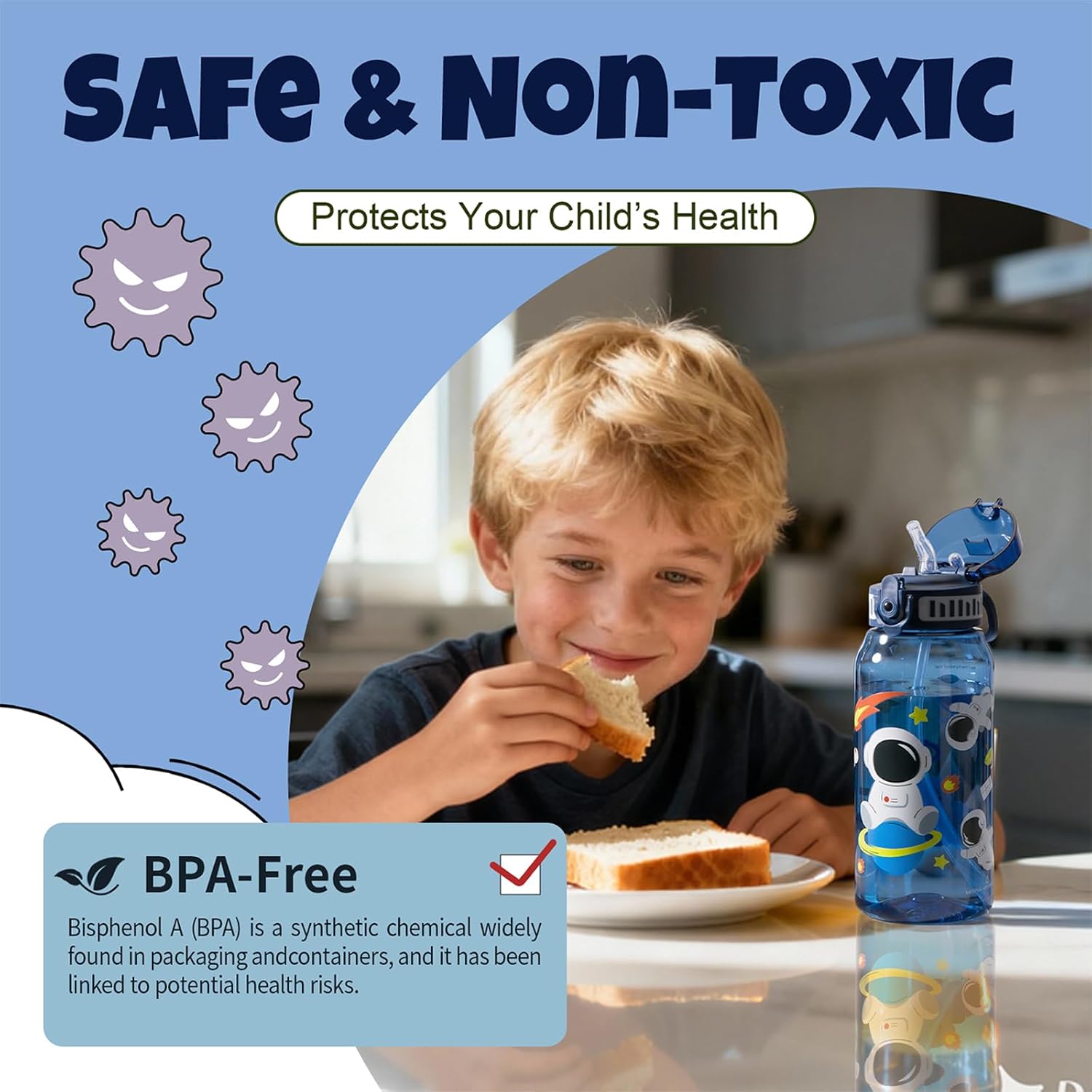 Thumbnail 4 de UZSPACE Kids Water Bottle with 2 Lids – 600ml Tritan, BPA-Free, Leakproof