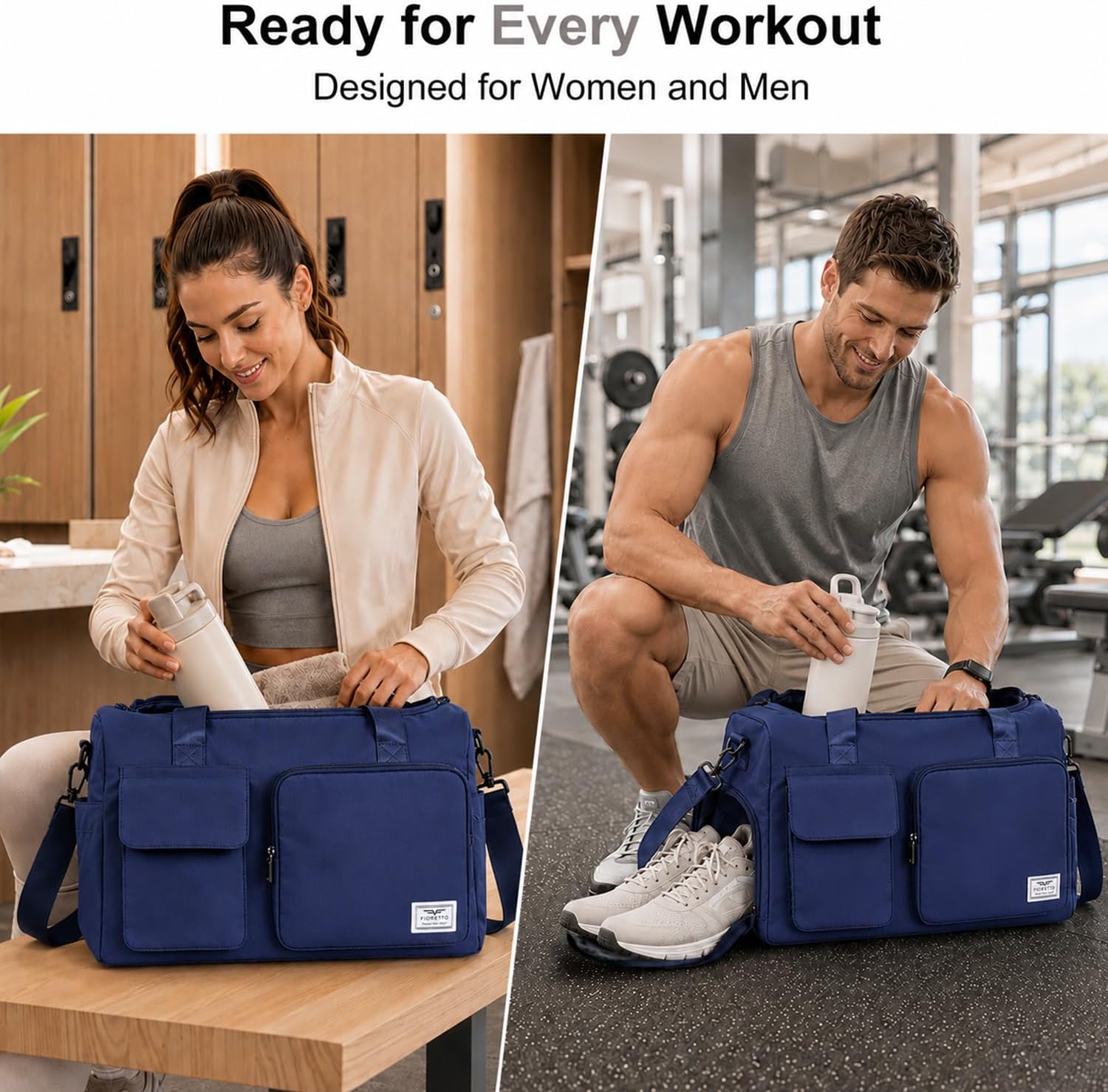 Thumbnail 1 de FIORETTO Gym Bag with Wet Pocket and Shoe Compartment – 30L, Foldable & Water-Resistant