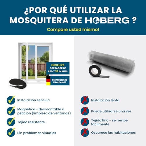 Thumbnail 8 de Hoberg Mosquitera para Ventanas con fijación magnética (negra) recortable hasta 150 x 130 cm
