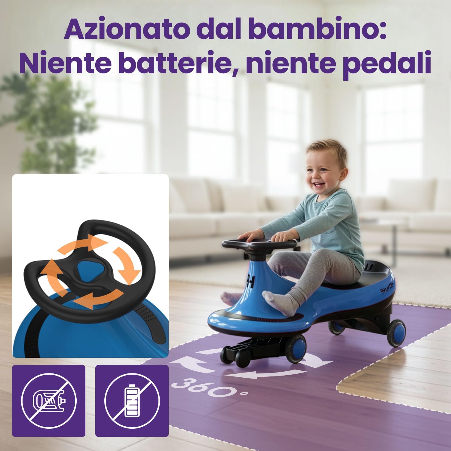 Detalle de Hurtle Macchina per Bambini cavalcabile a movimento oscillante, senza pedali né batterie (blu)