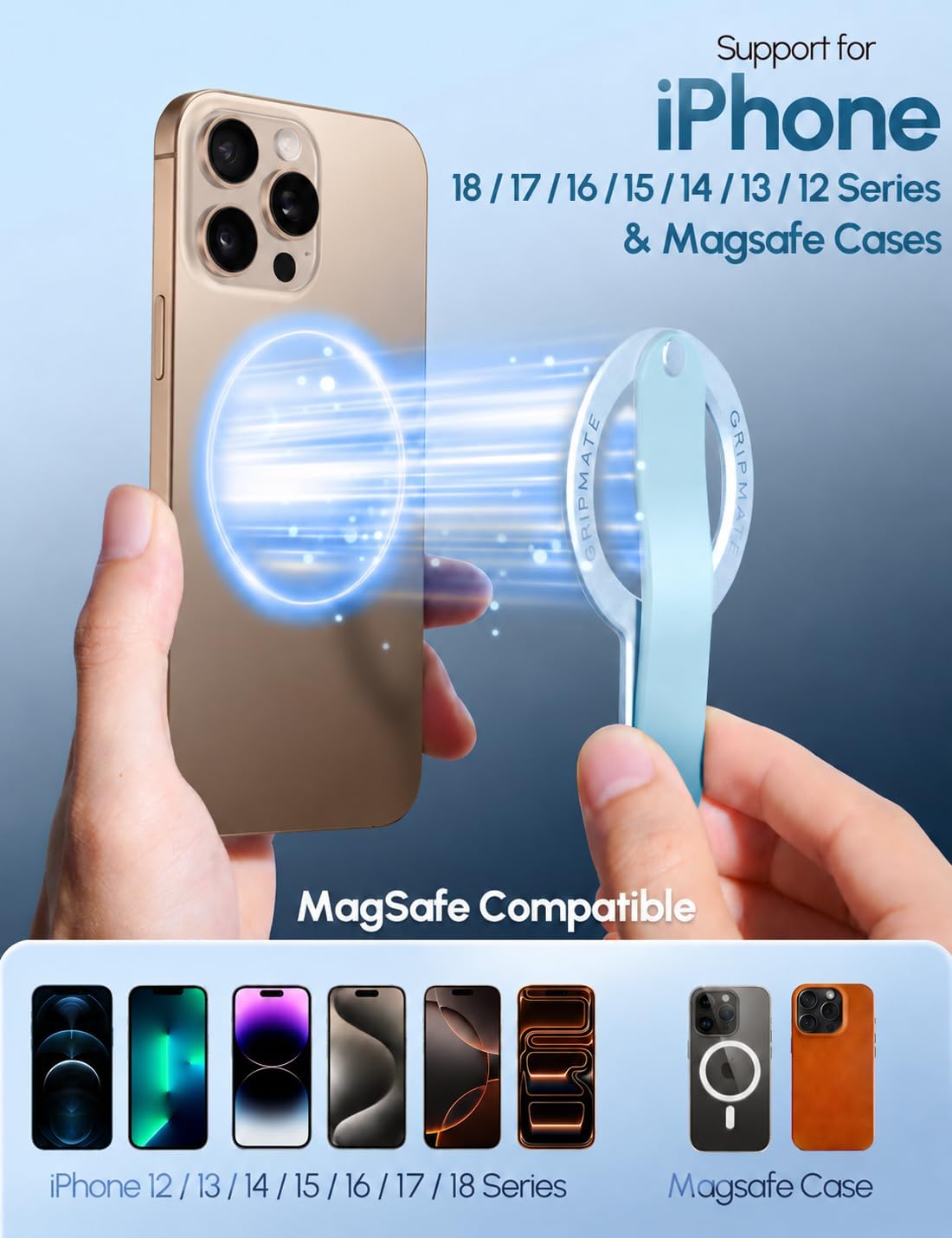 Thumbnail 3 de GripMate CX--BDZJ-Blue MagSafe Phone Grip and Stand, Blue Aluminum-Silicone