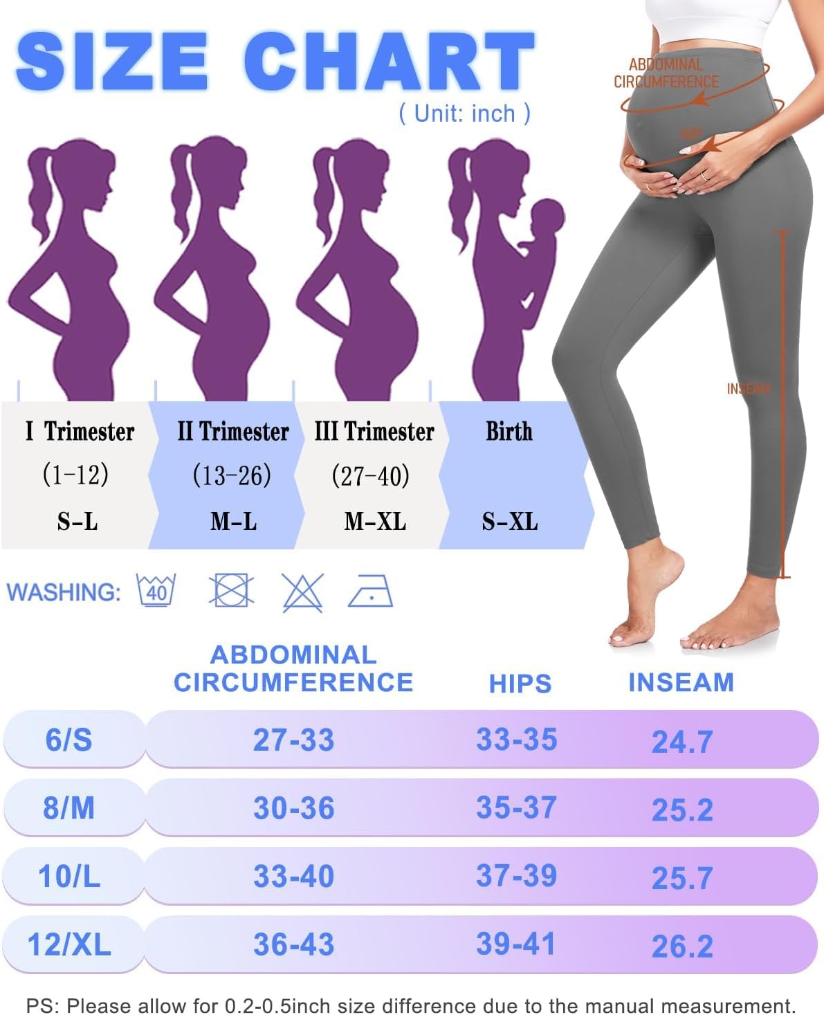 Detalle 1 de CTHH 3-Pack Maternity Leggings, Over-the-Belly High Waist for Yoga and Workouts