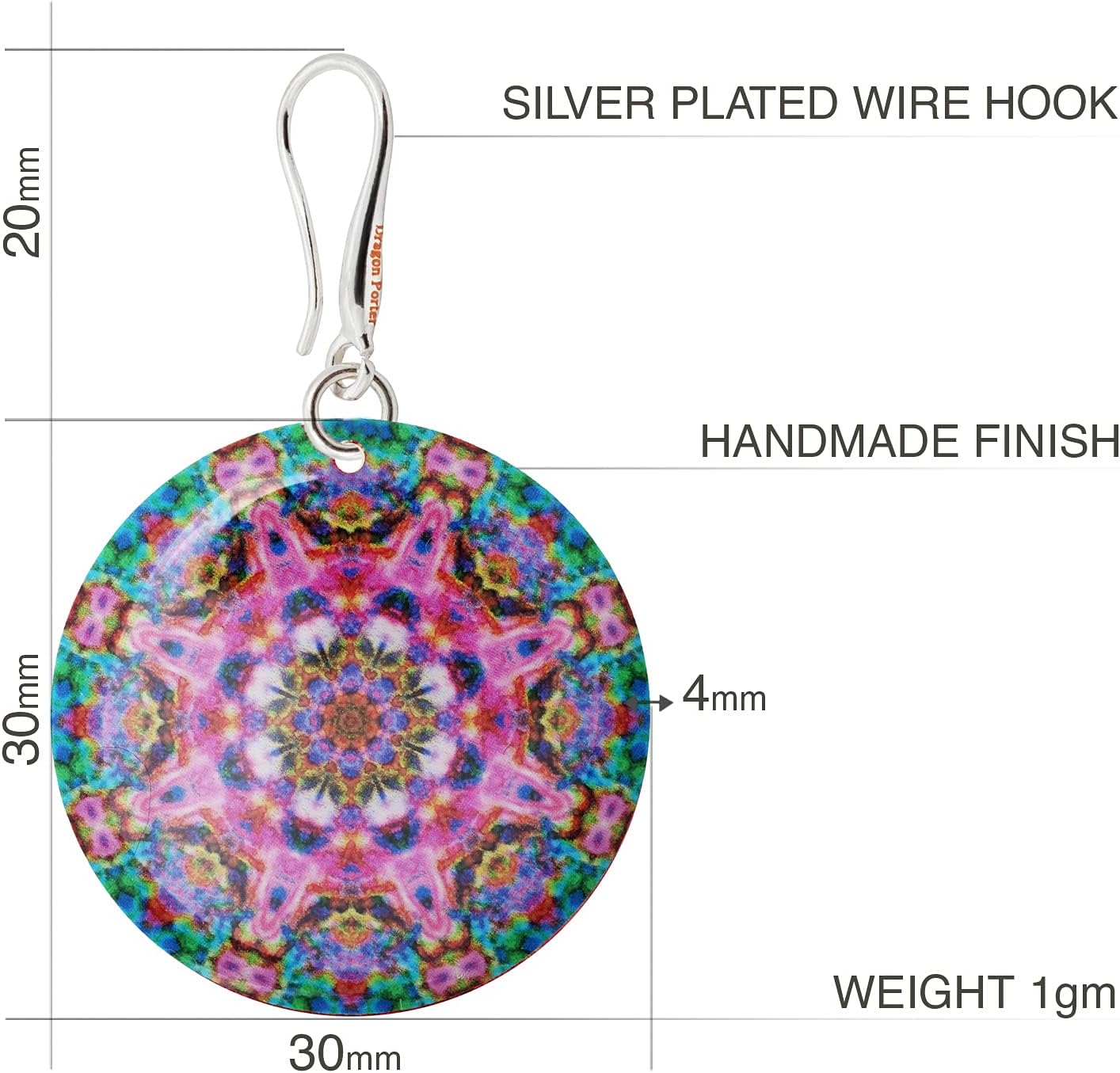Detalle de Boho Mandala Dangle Earrings for Women by Dragon Porter – Bold, Lightweight Statement Jewellery