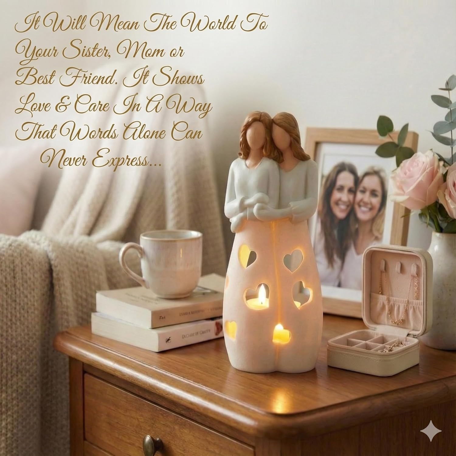 Thumbnail 1 de Sister/BFF/Mum Candle Holder Statue with Flickering LED Candle – Light Brown