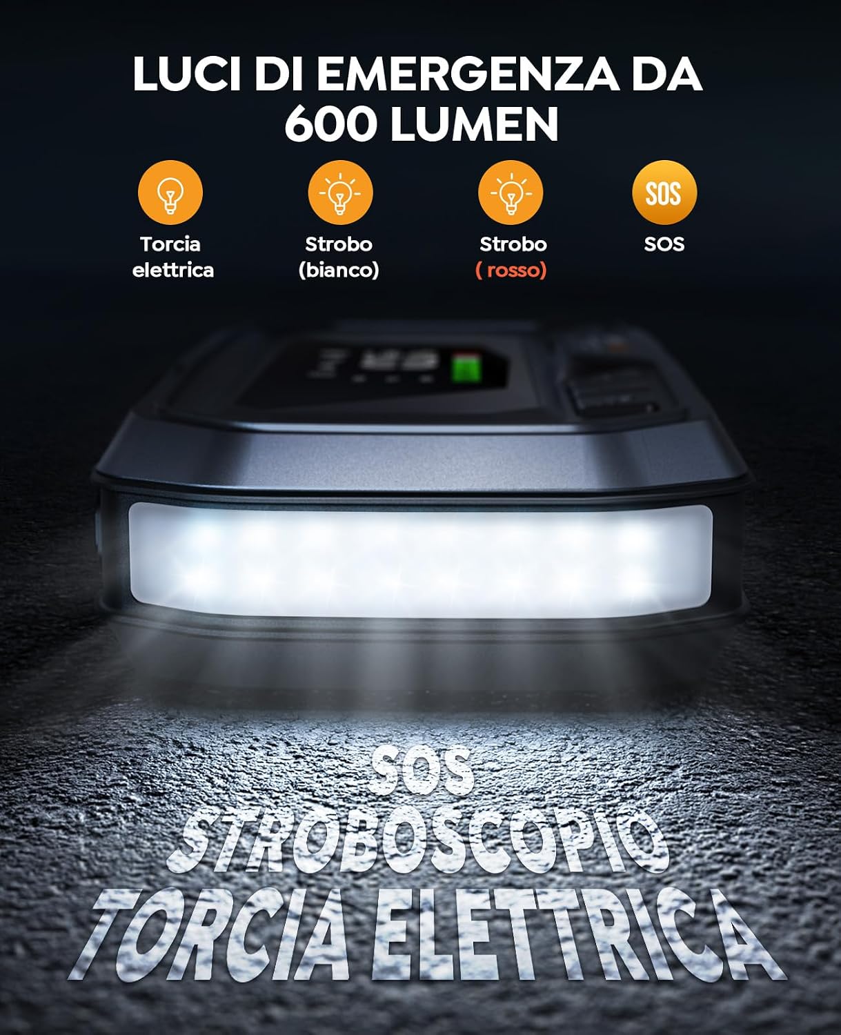 Detalle 2 de YaberAuto YA90 Avviatore auto 8000A (26800 mAh) con compressore 160 PSI, booster PD65W e luce 600 lm