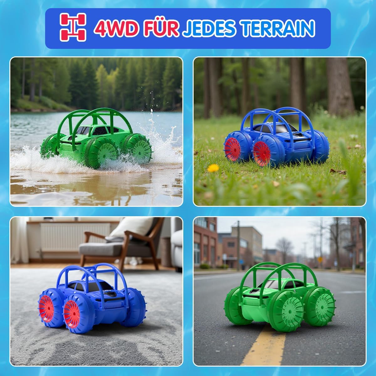 Detalle de ifollower Ferngesteuertes 4WD Amphibien-Monstertruck-Auto mit LED, 2,4GHz & 360° Drehung